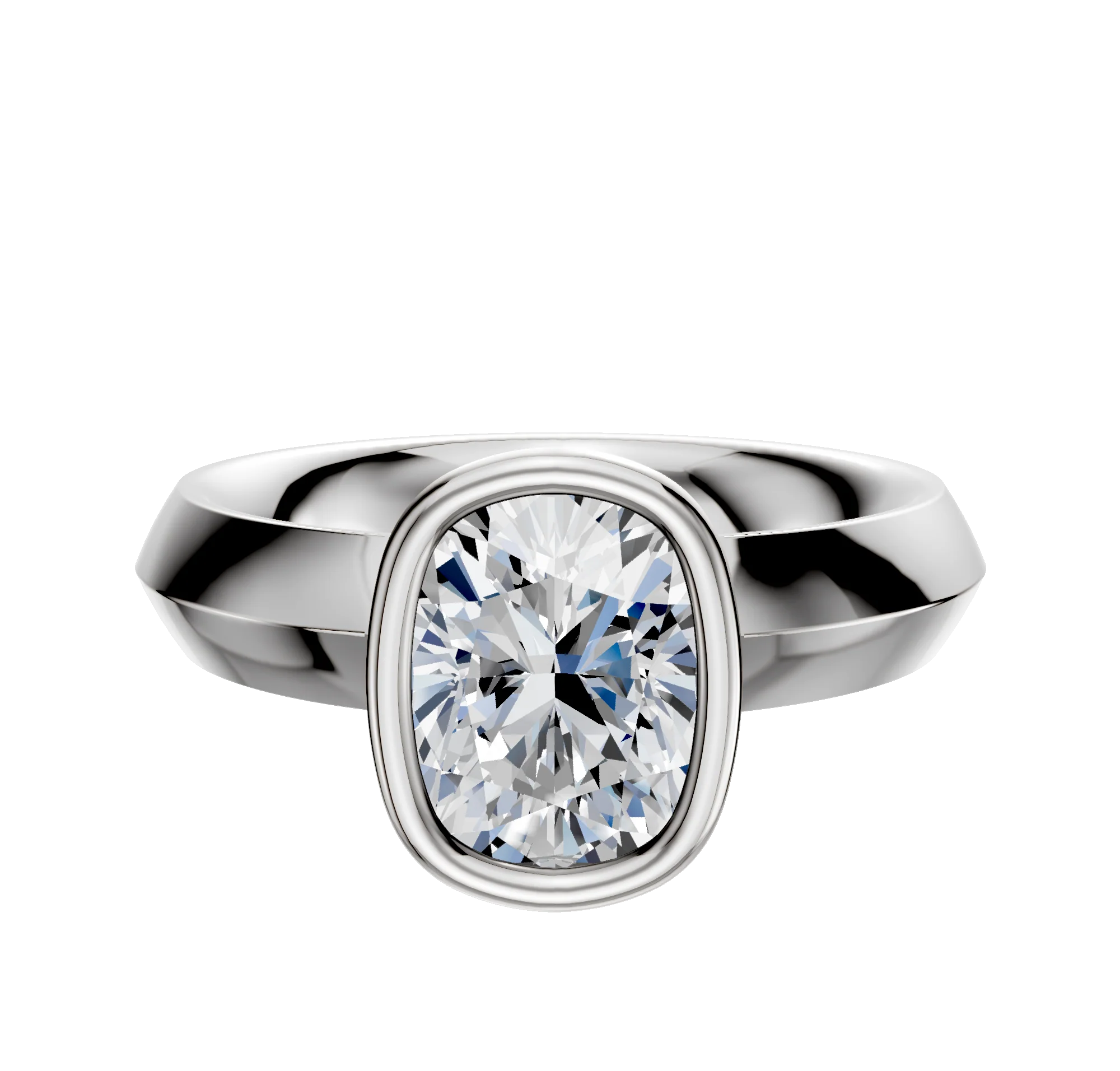 18K White Gold Bezel Full Bezel North/South Classic Knife Edge 4.0mm Engagement Ring