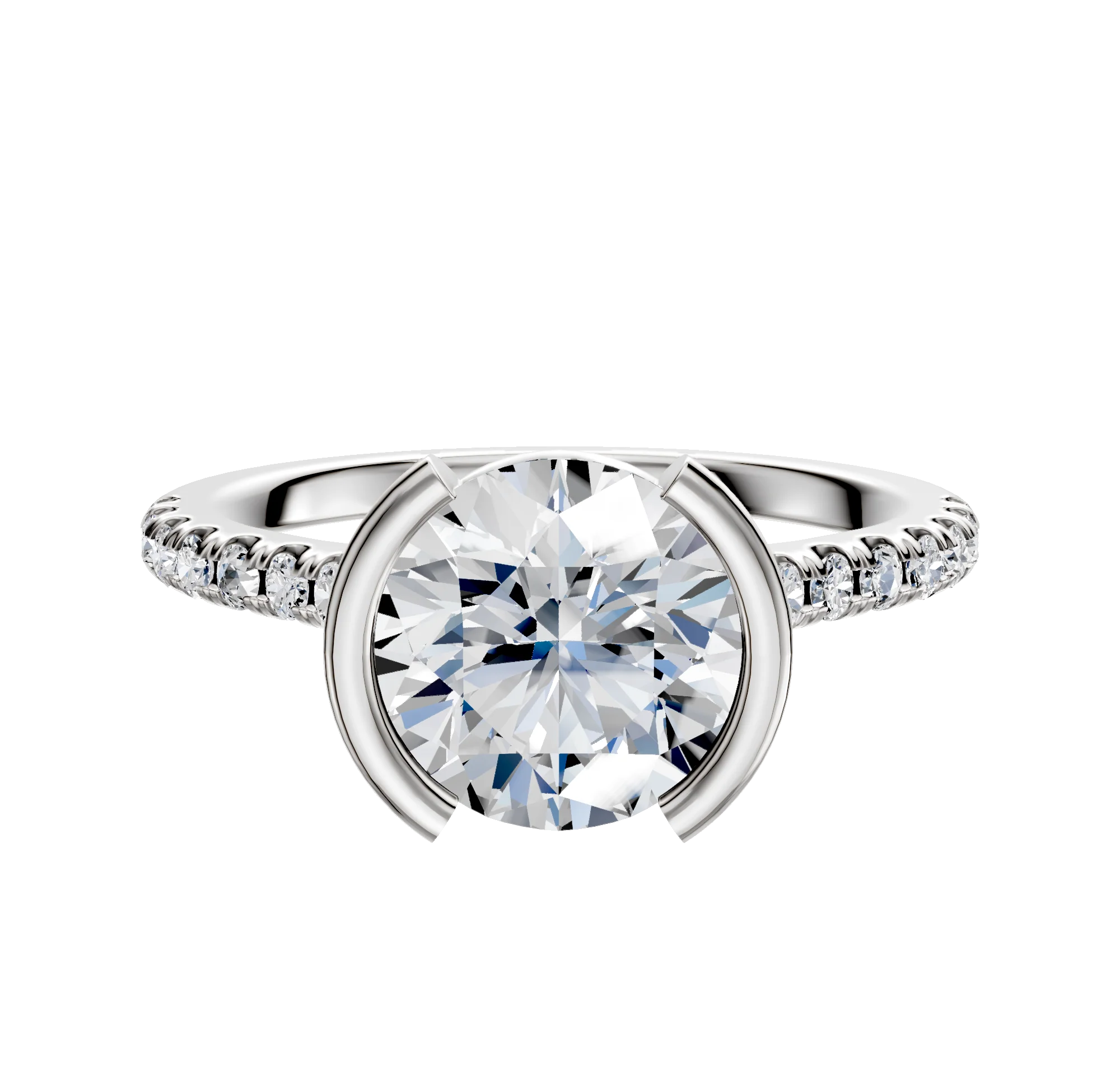 18K White Gold Bezel Half Bezel North/South Cathedral Dome 1-Row-Pave 2.5mm Engagement Ring