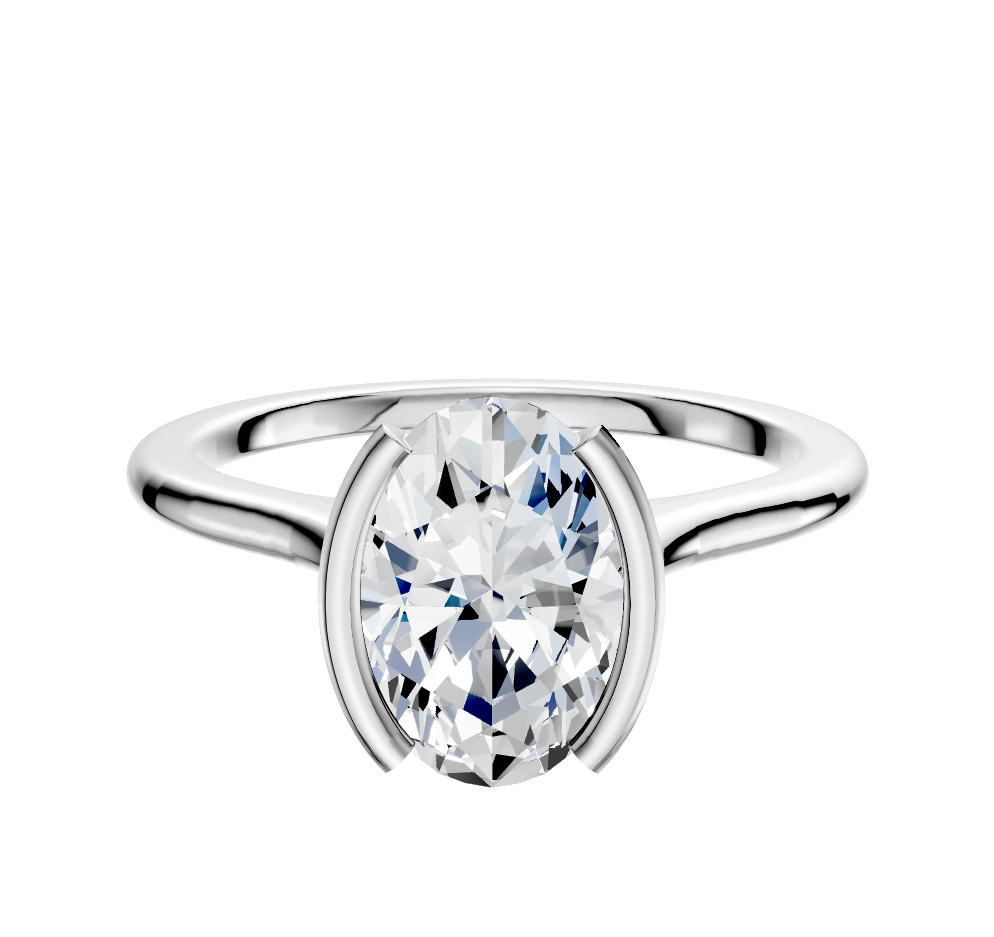18K White Gold Bezel Half Bezel North/South Cathedral Dome 1.5mm Engagement Ring