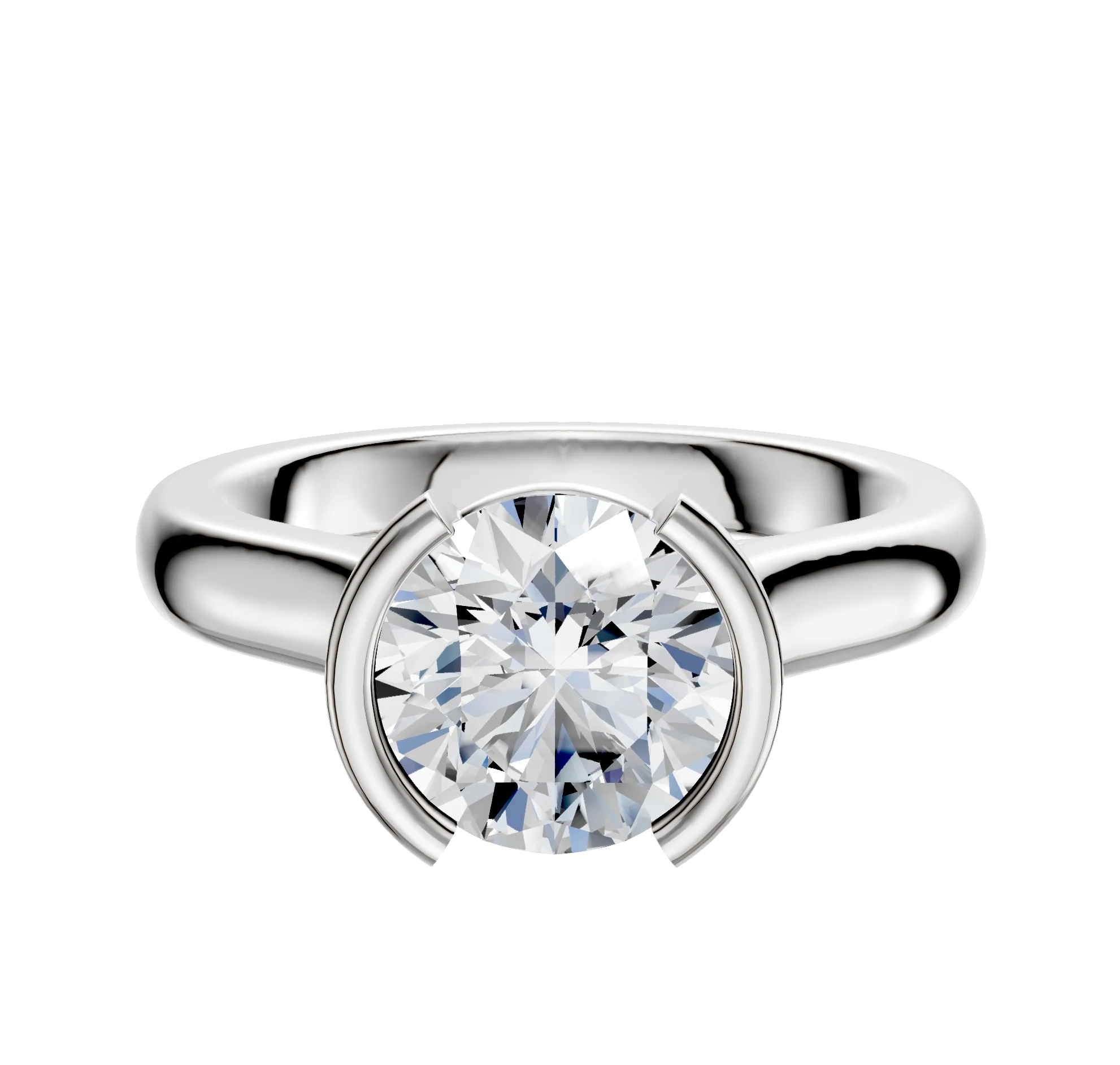 18K White Gold Bezel Half Bezel North/South Cathedral Dome 3.0mm Engagement Ring