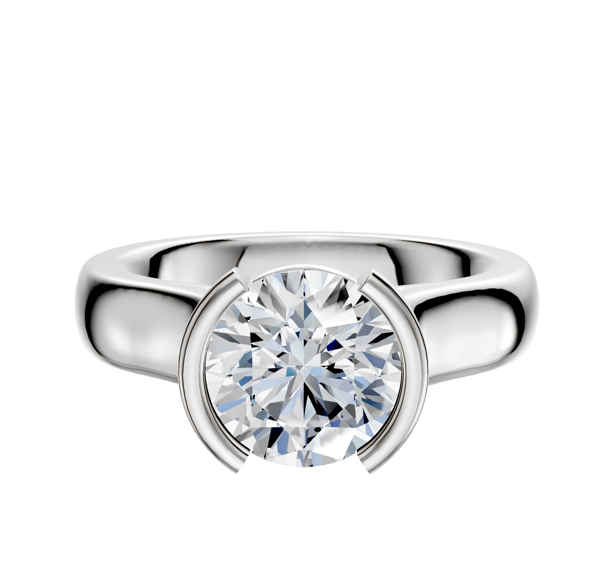 18K White Gold Bezel Half Bezel North/South Cathedral Dome 4.0mm Engagement Ring