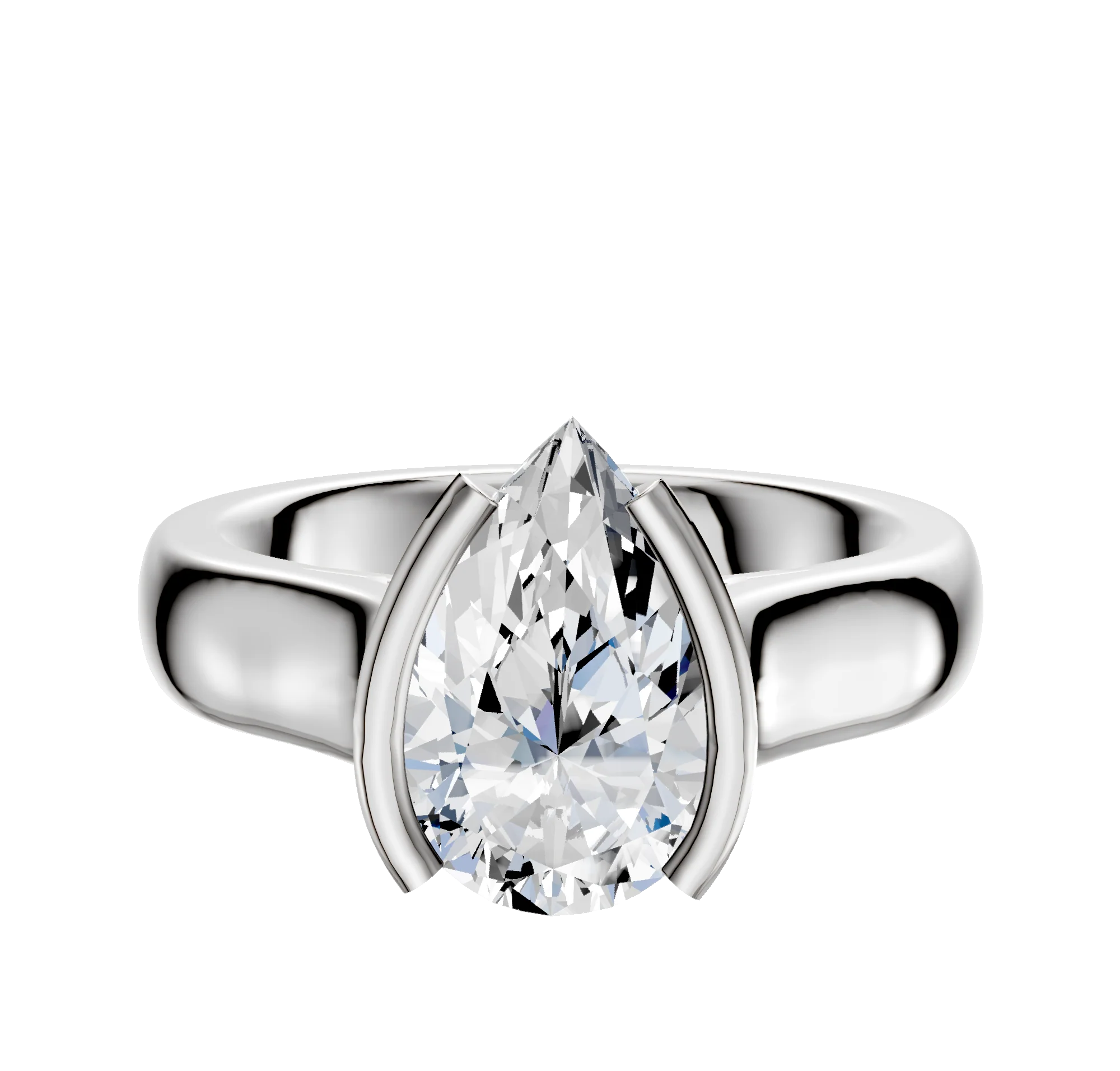 18K White Gold Bezel Half Bezel North/South Cathedral Dome 4.0mm Engagement Ring