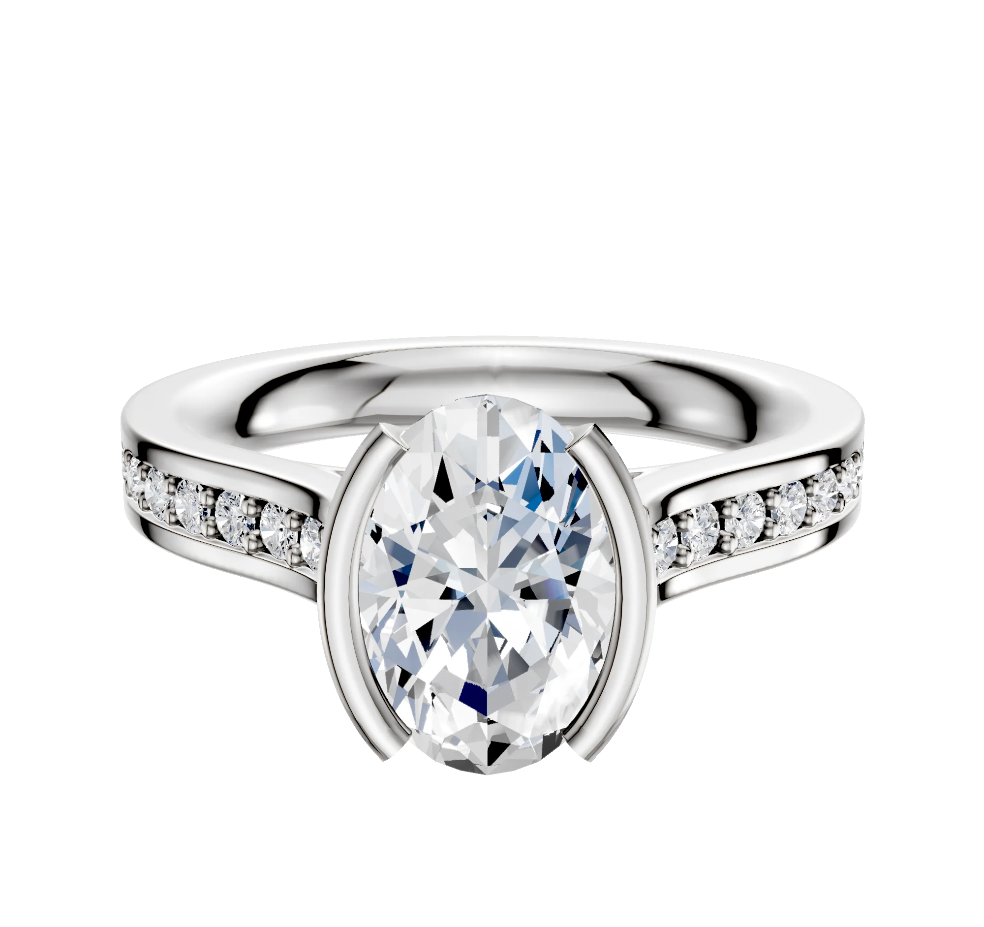 18K White Gold Bezel Half Bezel North/South Cathedral Flat 1-Row-Pave 2.5mm Engagement Ring