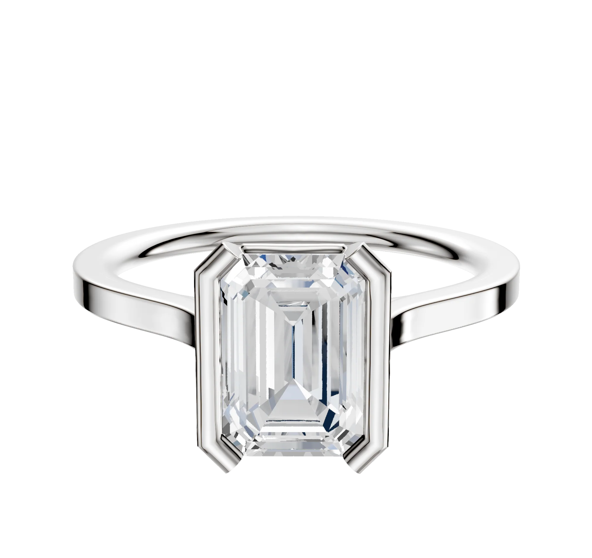 18K White Gold Bezel Half Bezel North/South Cathedral Flat 1.5mm Engagement Ring