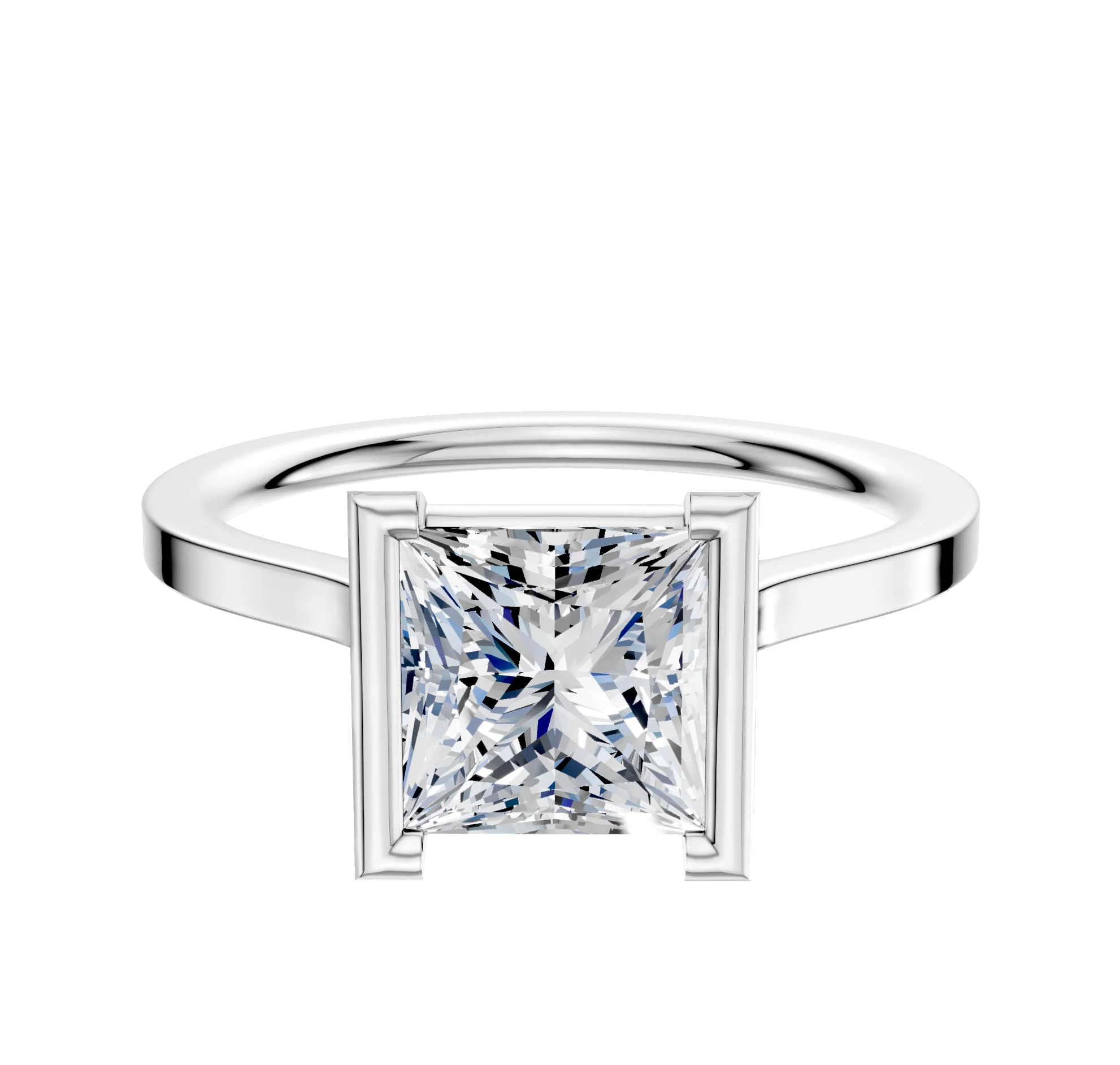 18K White Gold Bezel Half Bezel North/South Cathedral Flat 1.5mm Engagement Ring
