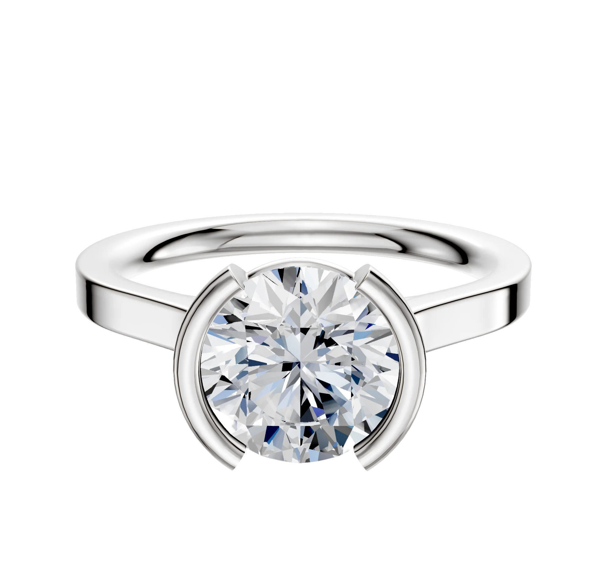 18K White Gold Bezel Half Bezel North/South Cathedral Flat 2.0mm Engagement Ring