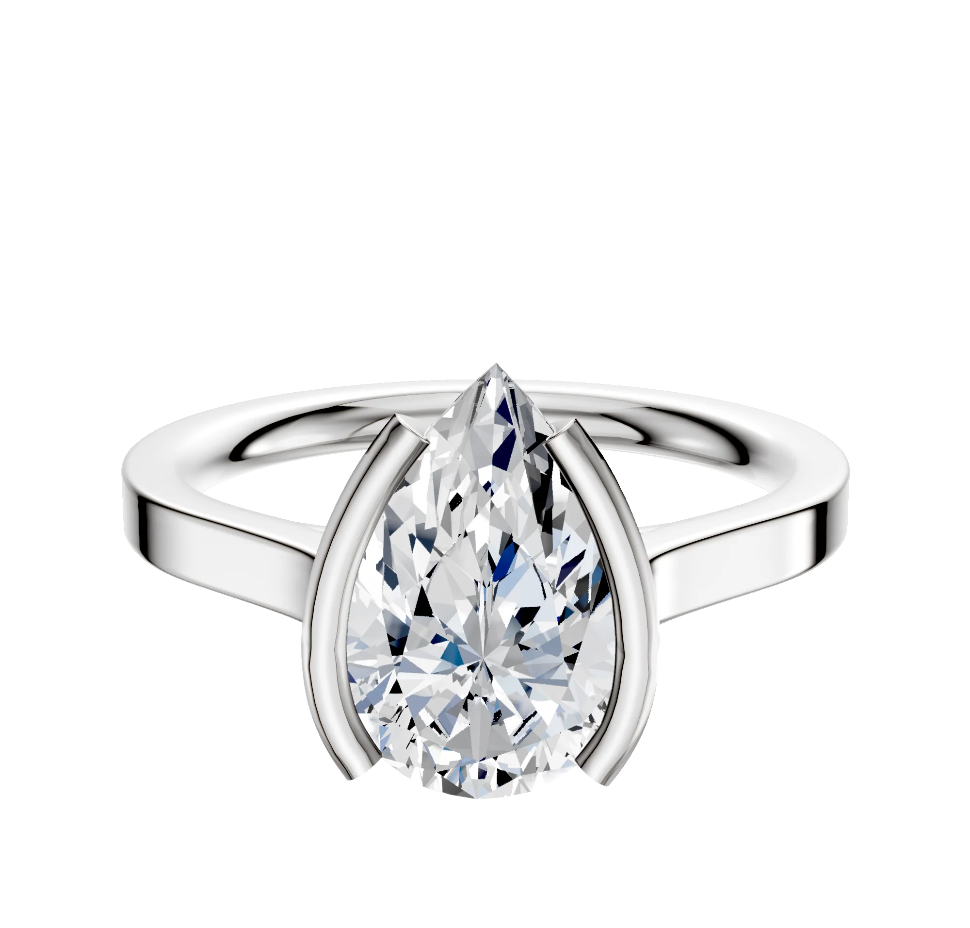 18K White Gold Bezel Half Bezel North/South Cathedral Flat 2.0mm Engagement Ring
