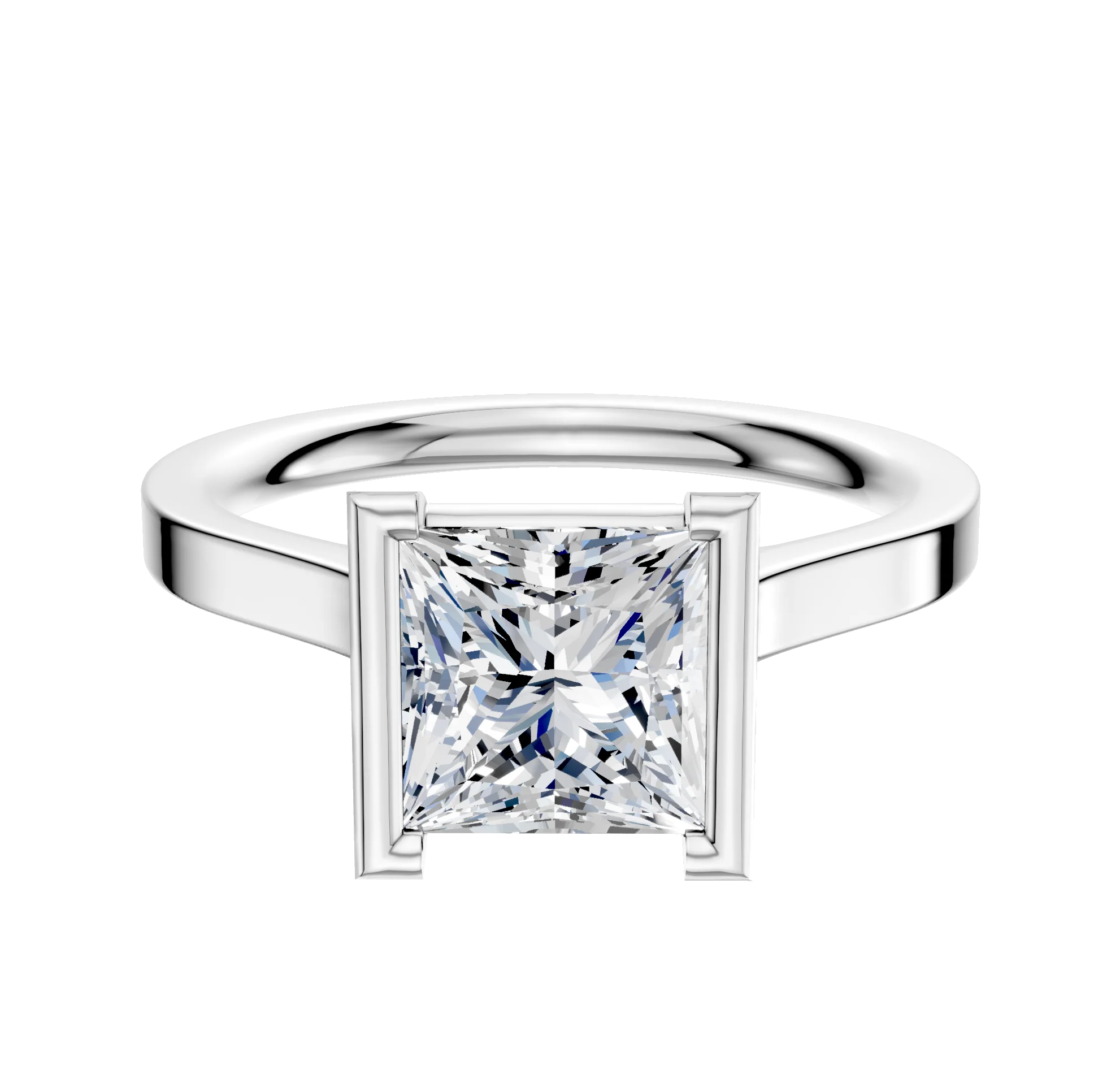 18K White Gold Bezel Half Bezel North/South Cathedral Flat 2.0mm Engagement Ring
