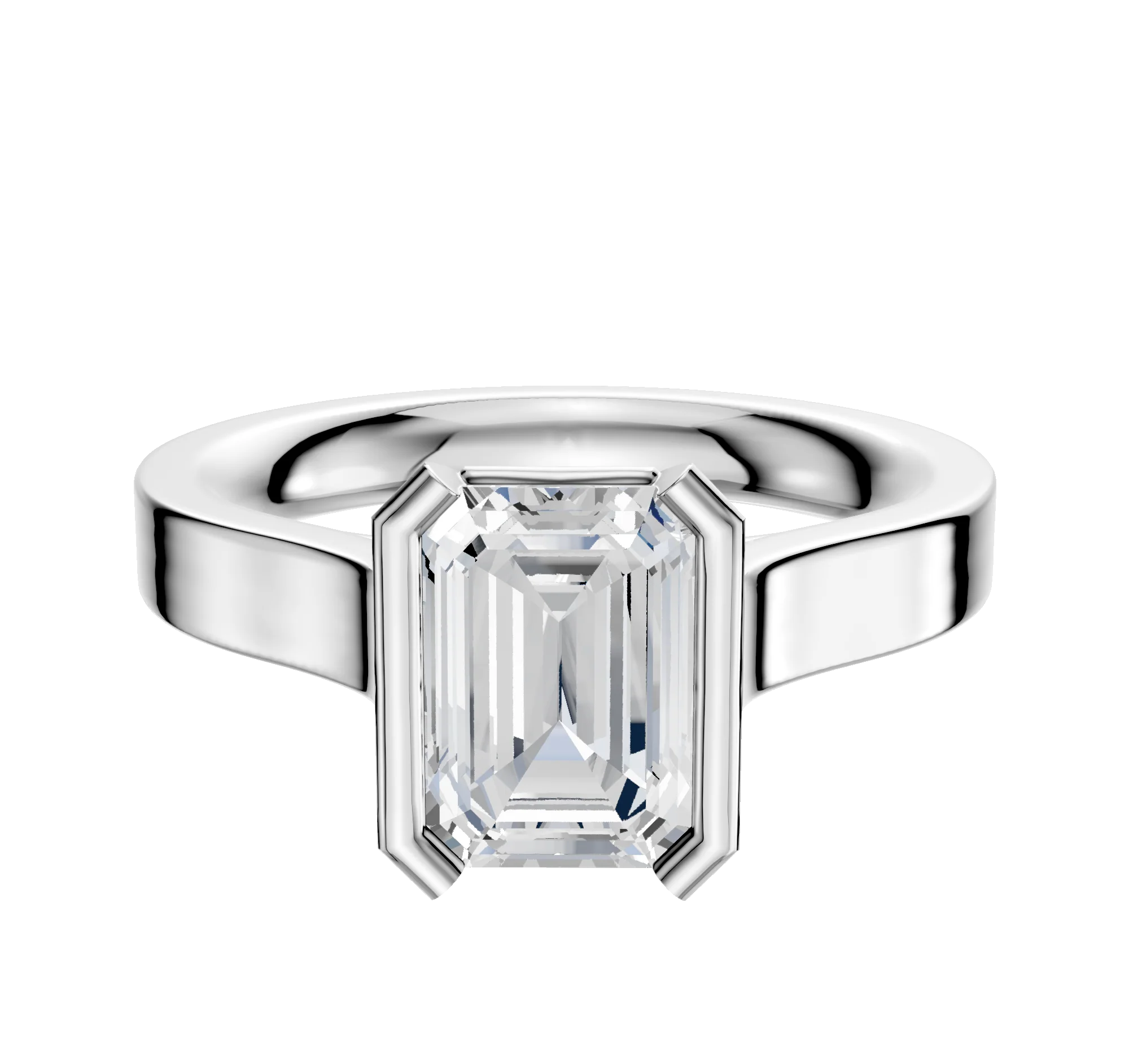 18K White Gold Bezel Half Bezel North/South Cathedral Flat 3.0mm Engagement Ring