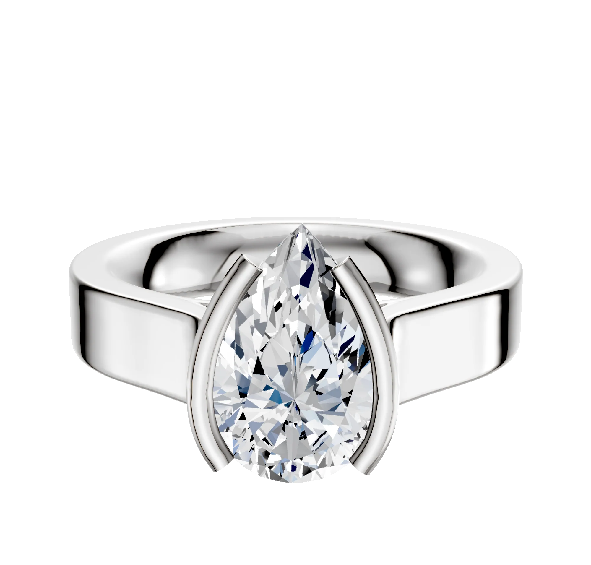 18K White Gold Bezel Half Bezel North/South Cathedral Flat 4.0mm Engagement Ring