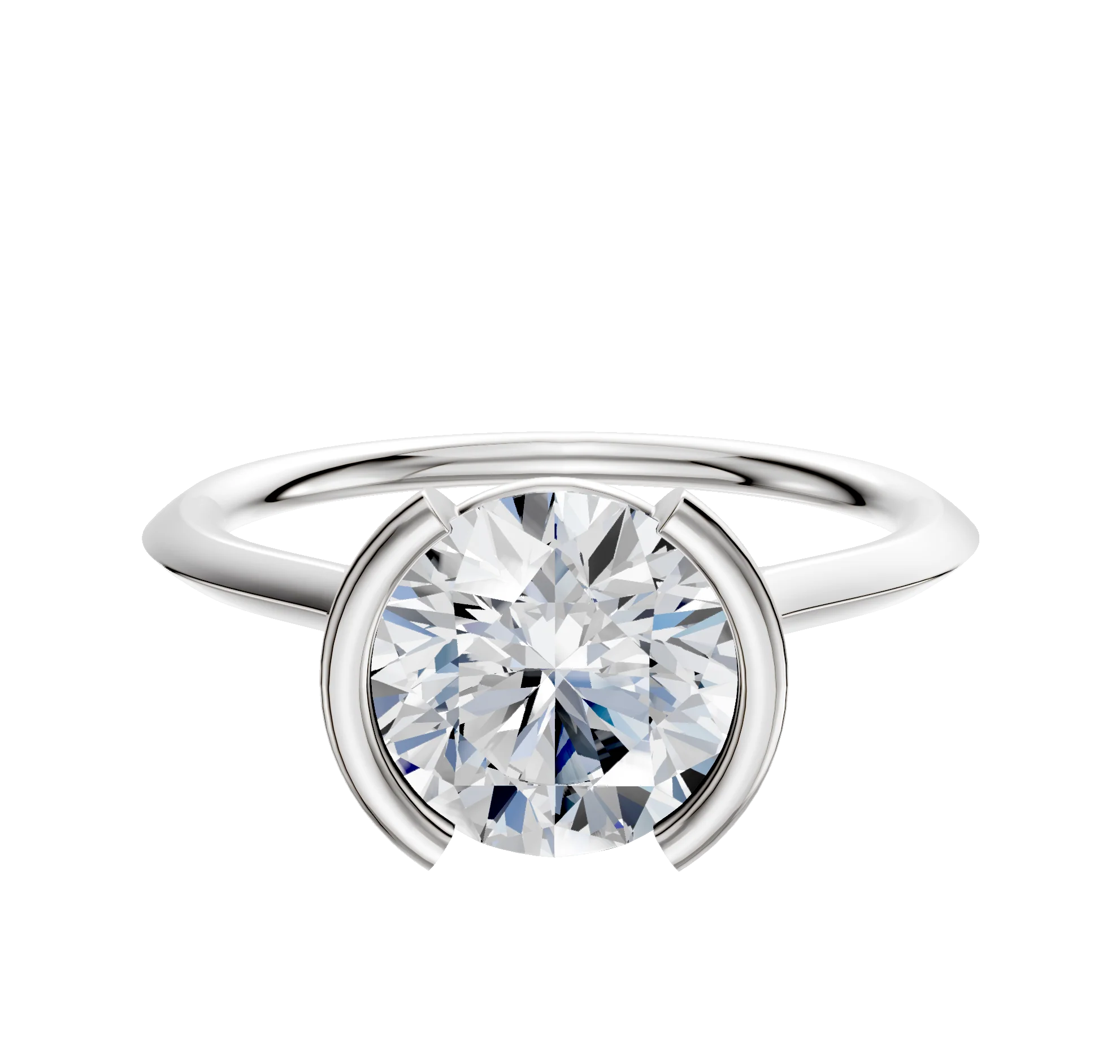 18K White Gold Bezel Half Bezel North/South Cathedral Knife Edge 1.5mm Engagement Ring