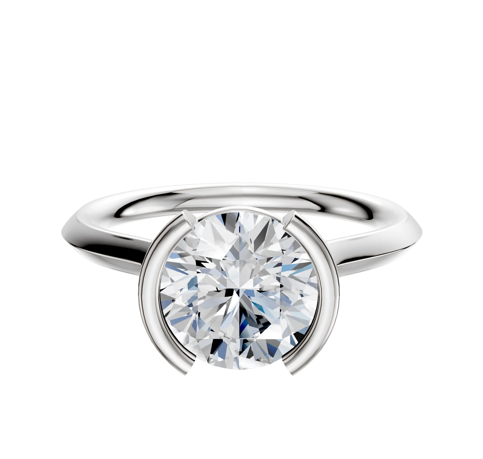 18K White Gold Bezel Half Bezel North/South Cathedral Knife Edge 2.0mm Engagement Ring
