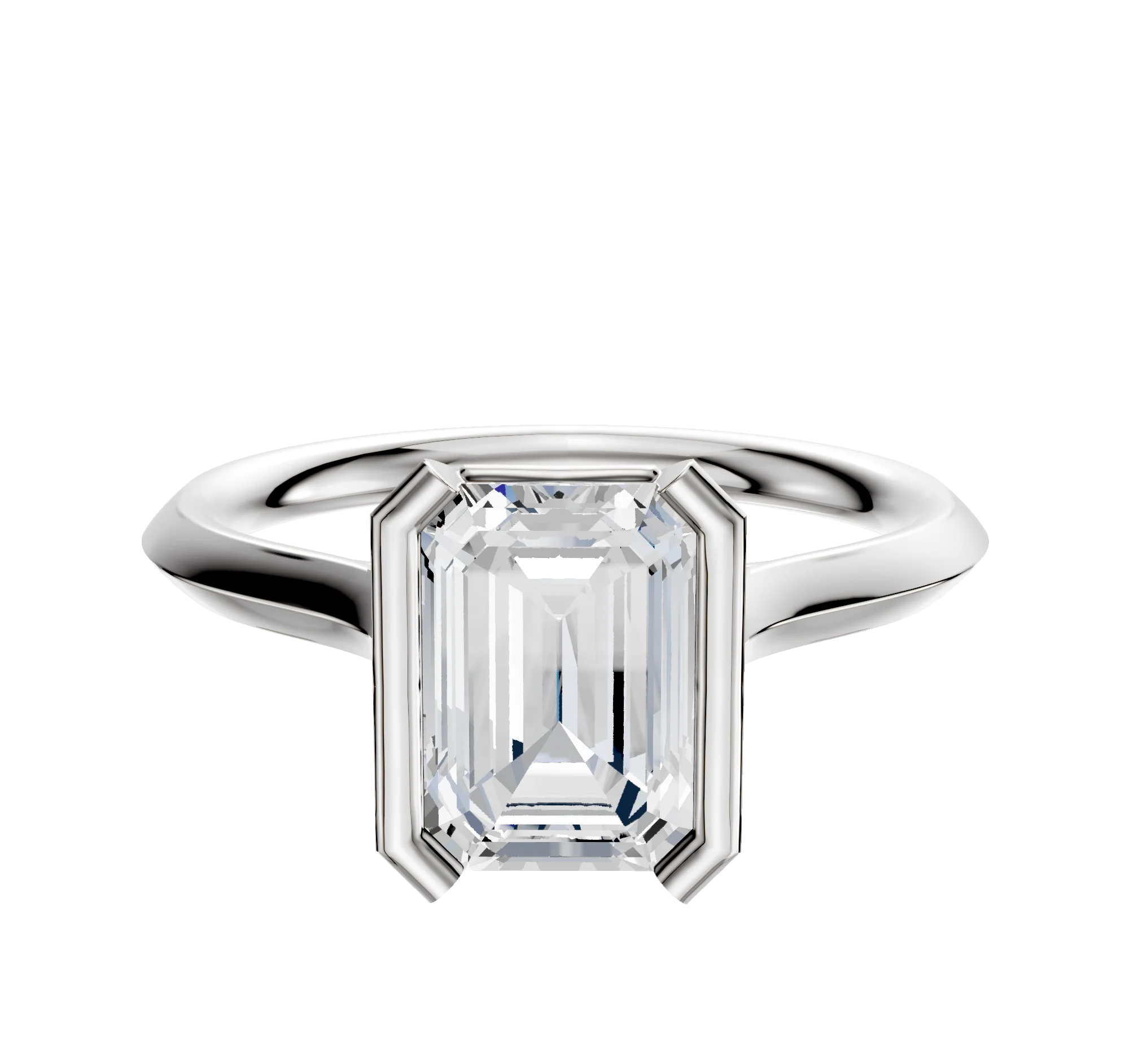 18K White Gold Bezel Half Bezel North/South Cathedral Knife Edge 2.0mm Engagement Ring