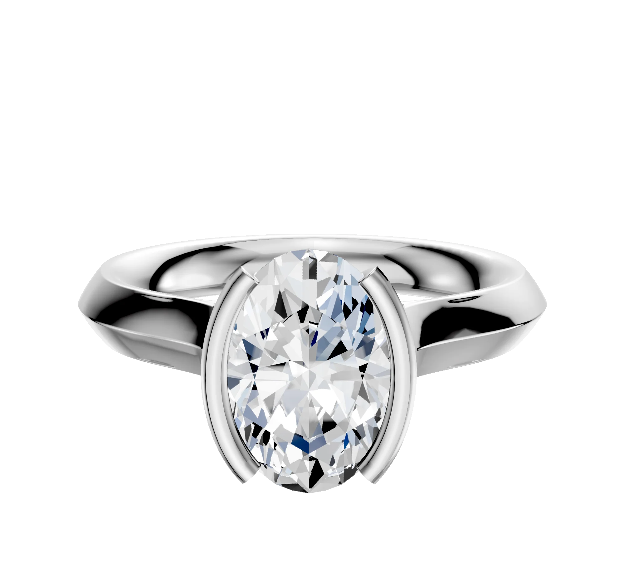18K White Gold Bezel Half Bezel North/South Cathedral Knife Edge 3.0mm Engagement Ring