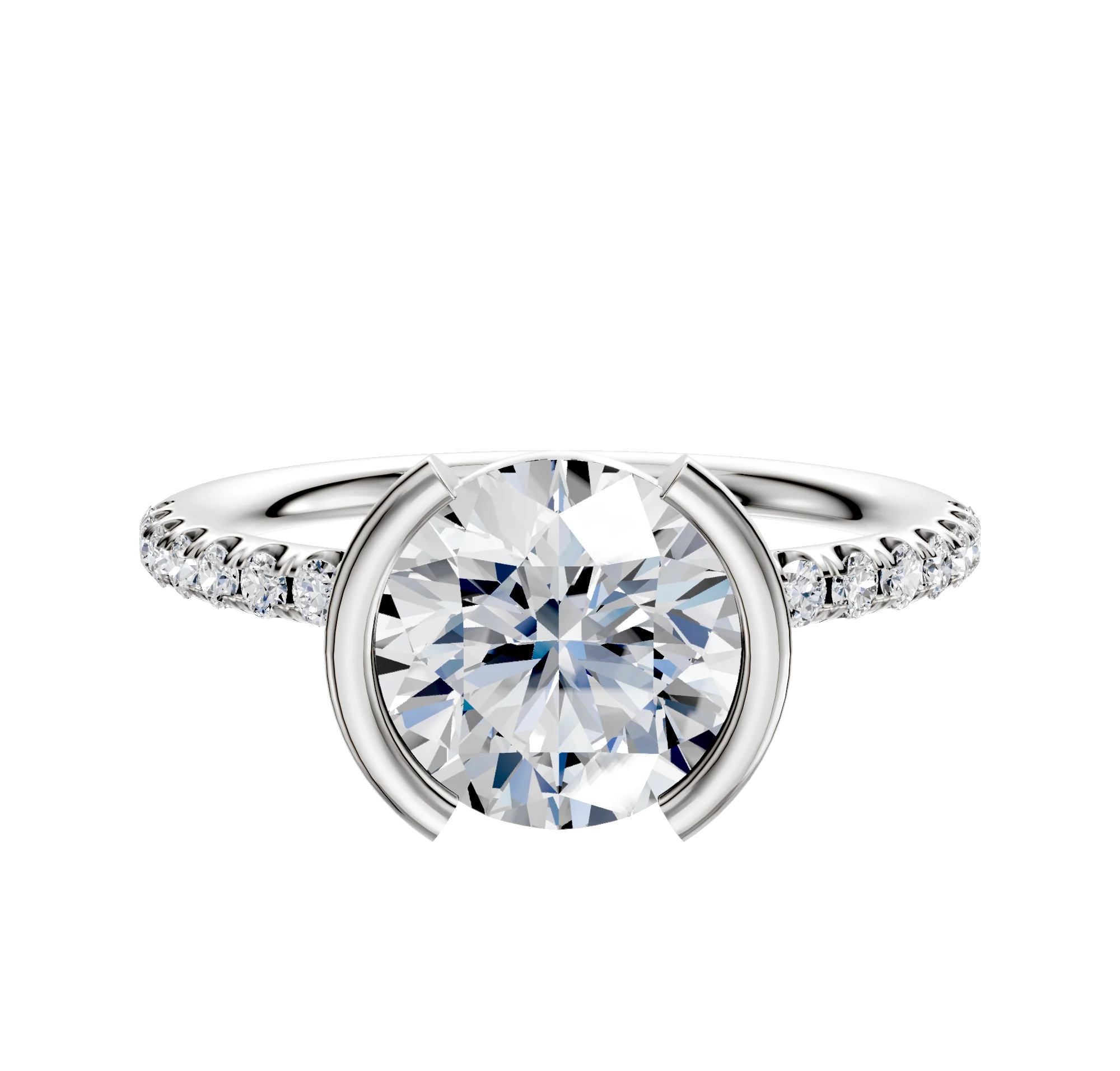 18K White Gold Bezel Half Bezel North/South Classic Dome 1-Row-Pave 2.5mm Engagement Ring