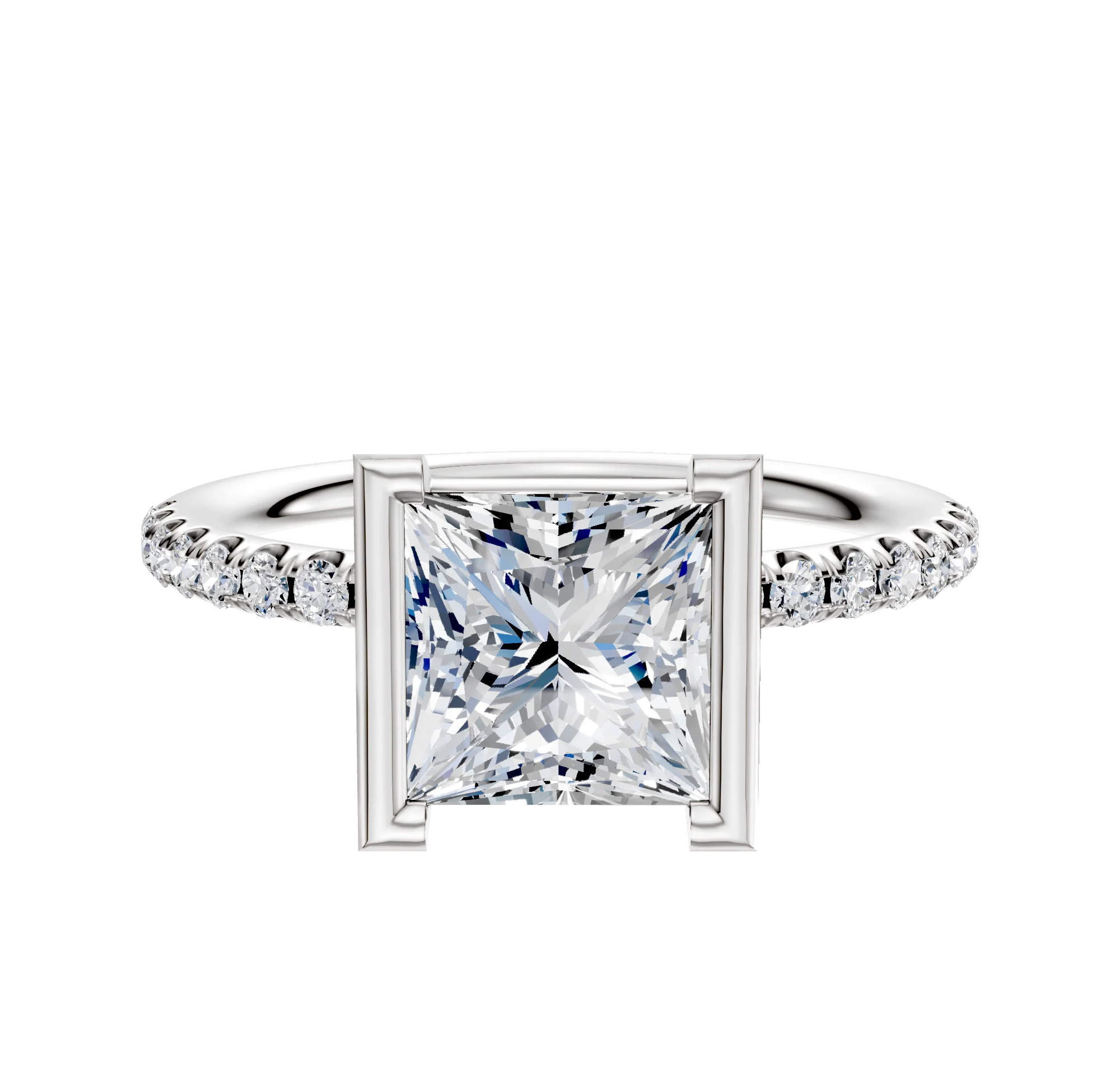 18K White Gold Bezel Half Bezel North/South Classic Dome 1-Row-Pave 2.5mm Engagement Ring