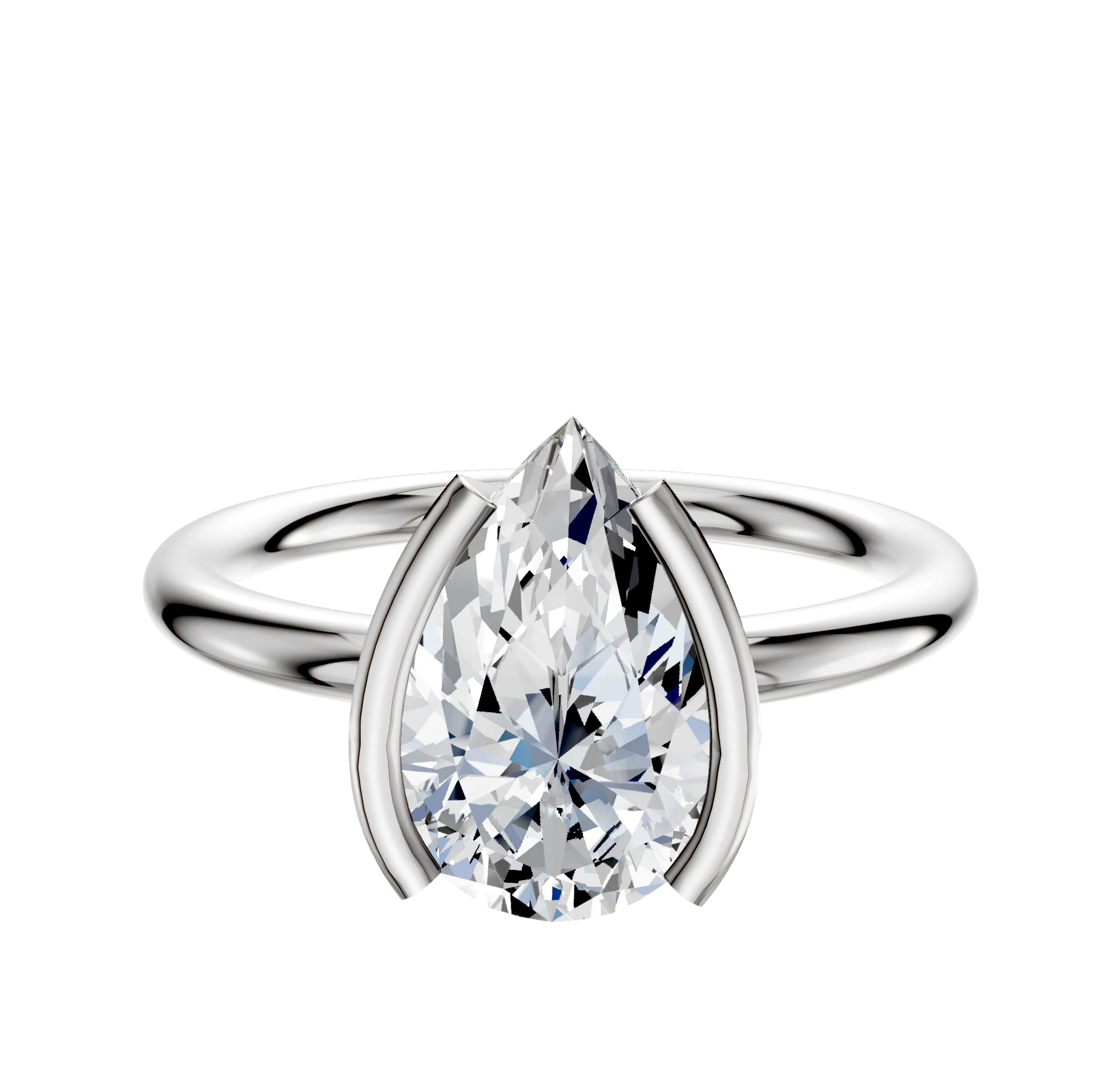 18K White Gold Bezel Half Bezel North/South Classic Dome 2.0mm Engagement Ring