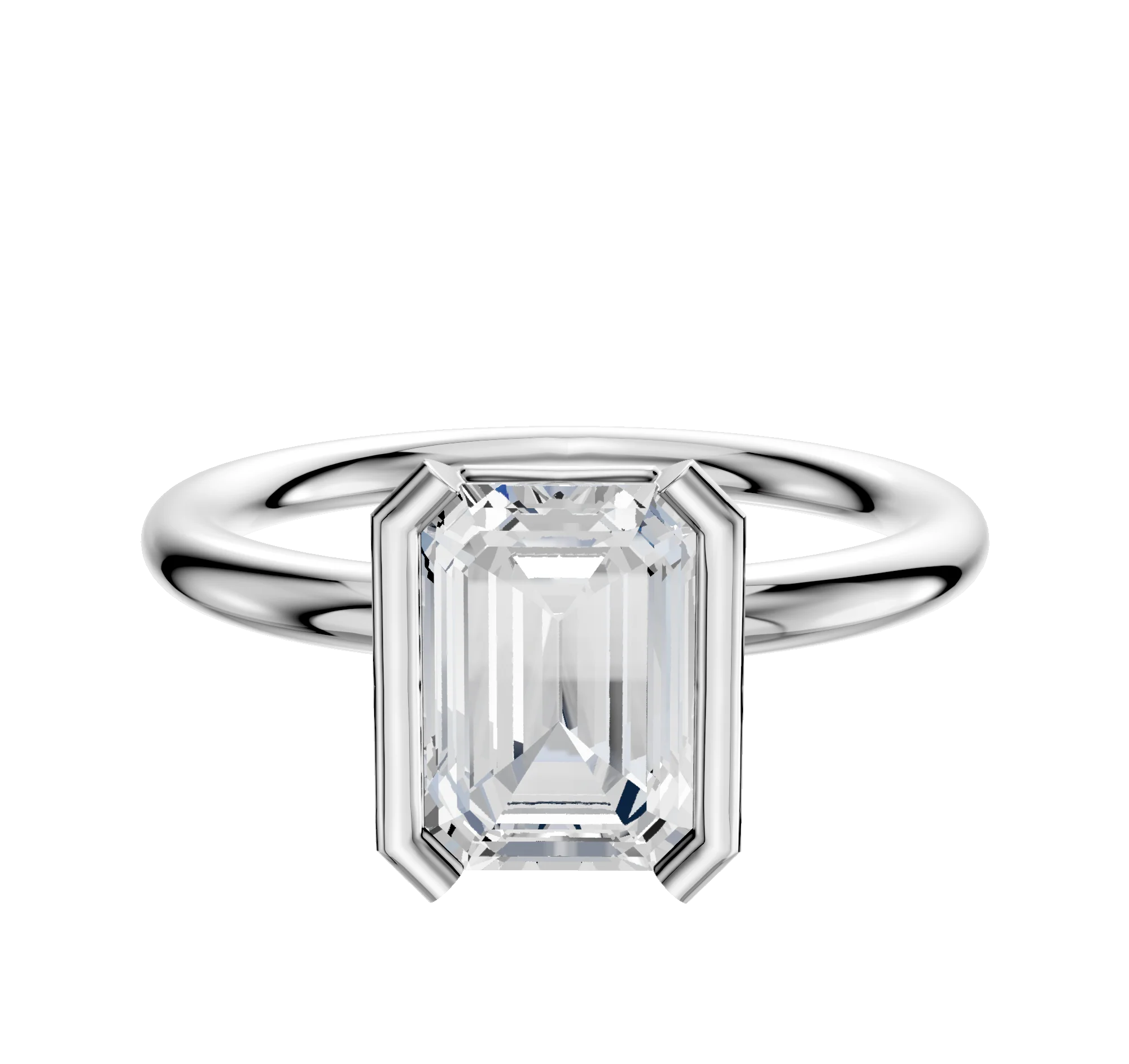 18K White Gold Bezel Half Bezel North/South Classic Dome 2.0mm Engagement Ring