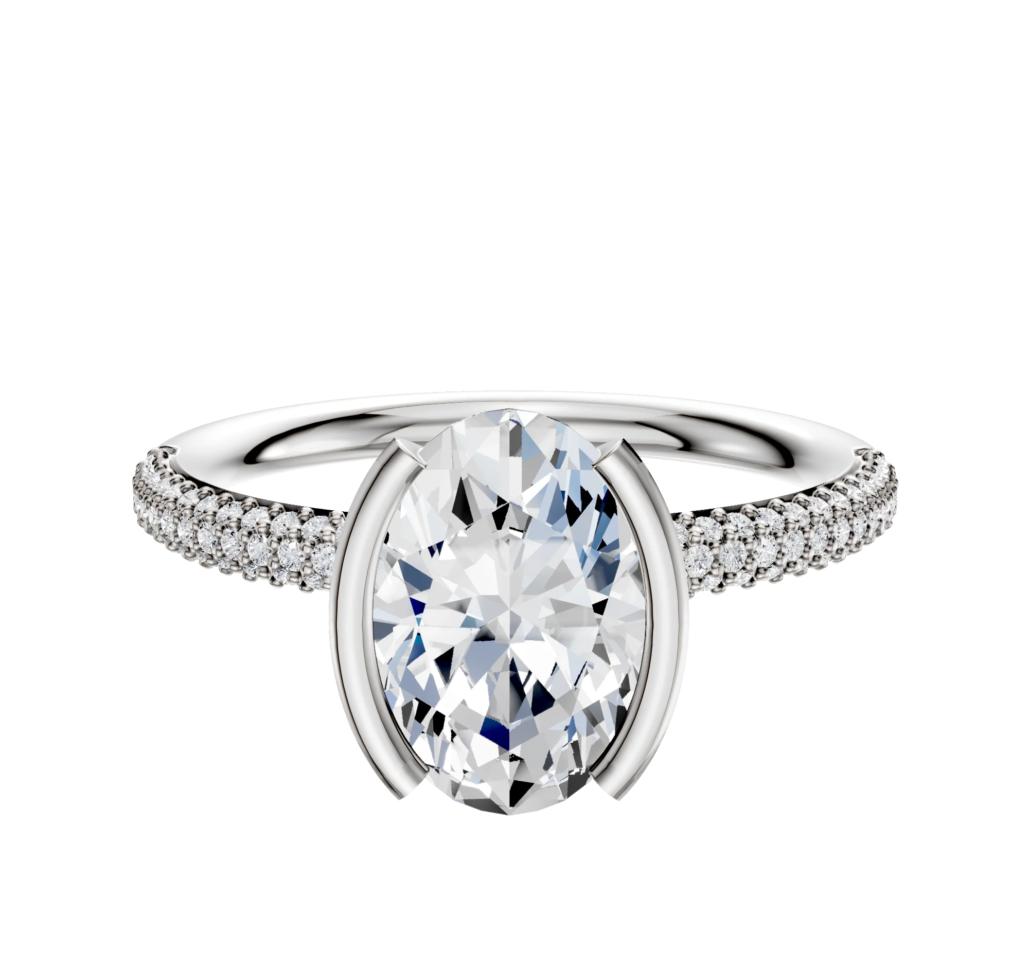 18K White Gold Bezel Half Bezel North/South Classic Dome 3-Row-Pave 2.0mm Engagement Ring