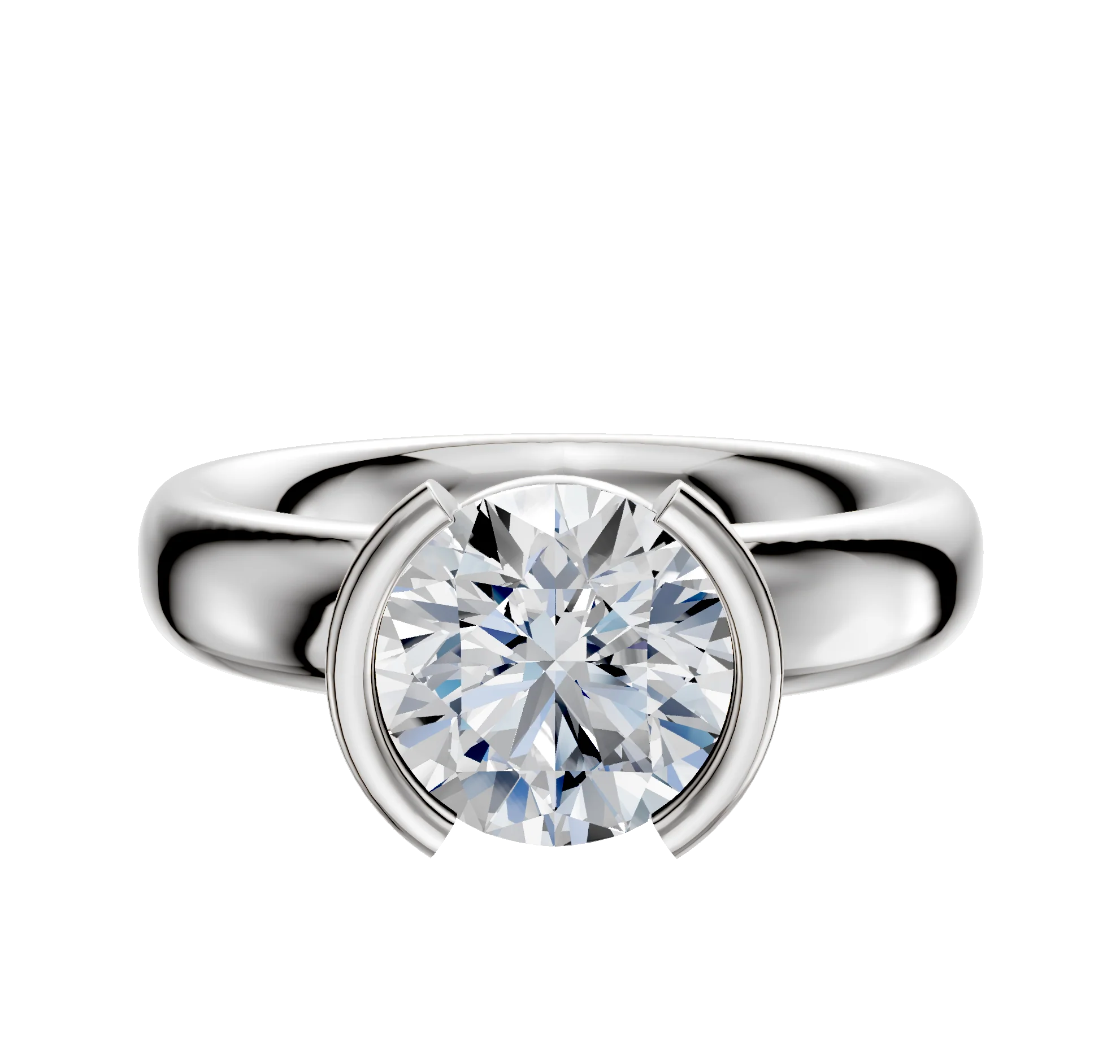18K White Gold Bezel Half Bezel North/South Classic Dome 4.0mm Engagement Ring