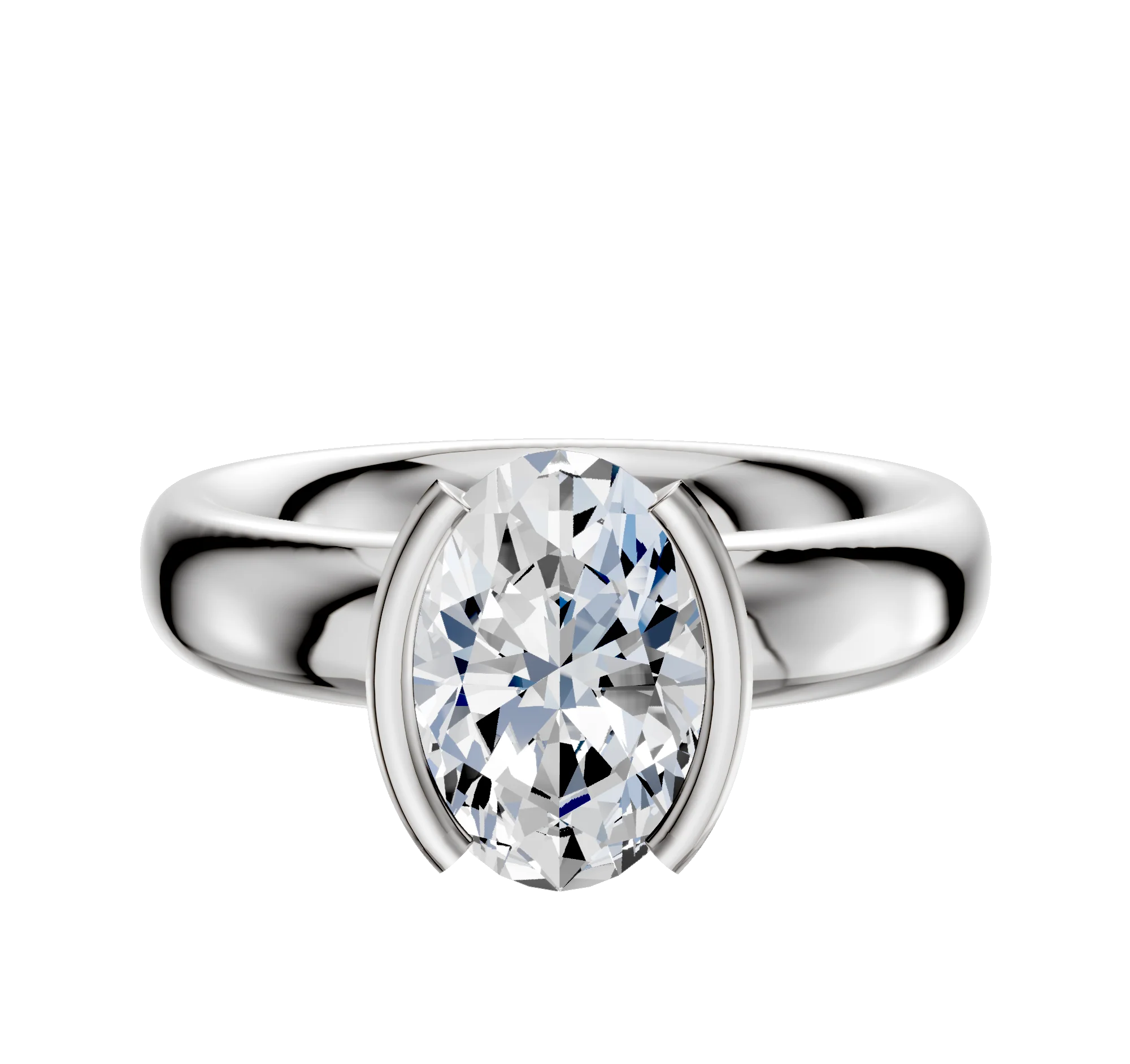 18K White Gold Bezel Half Bezel North/South Classic Dome 4.0mm Engagement Ring