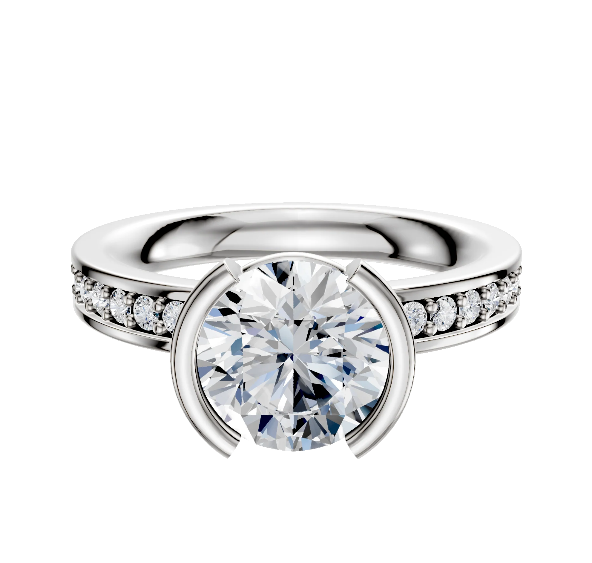 18K White Gold Bezel Half Bezel North/South Classic Flat 1-Row-Pave 2.5mm Engagement Ring