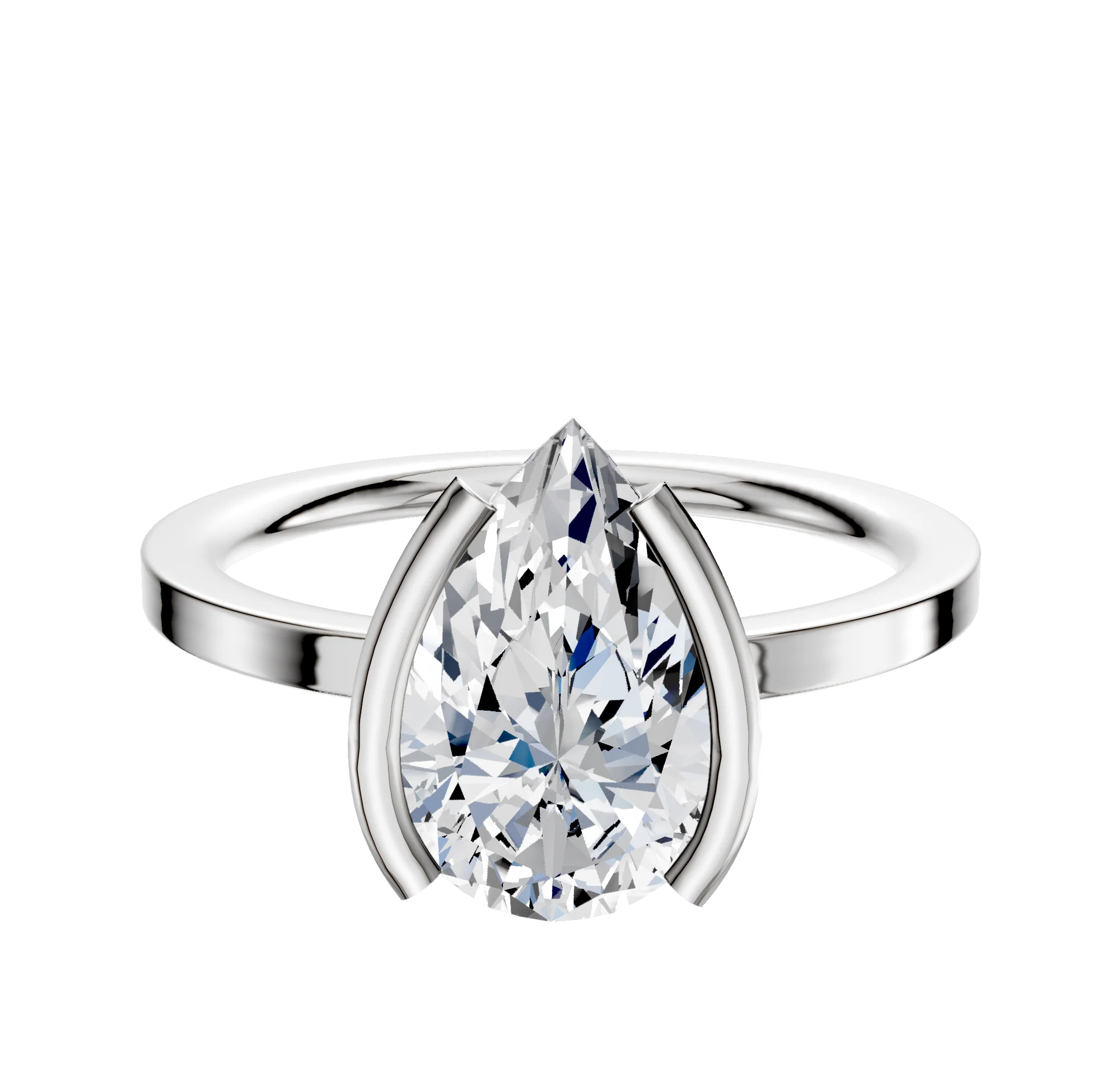 18K White Gold Bezel Half Bezel North/South Classic Flat 1.5mm Engagement Ring