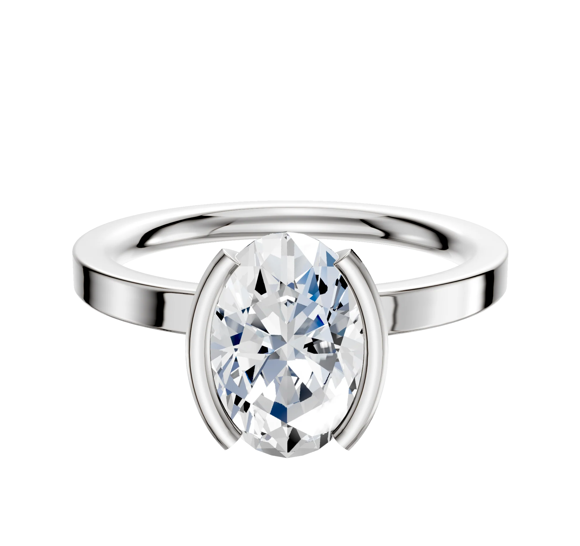 18K White Gold Bezel Half Bezel North/South Classic Flat 2.0mm Engagement Ring