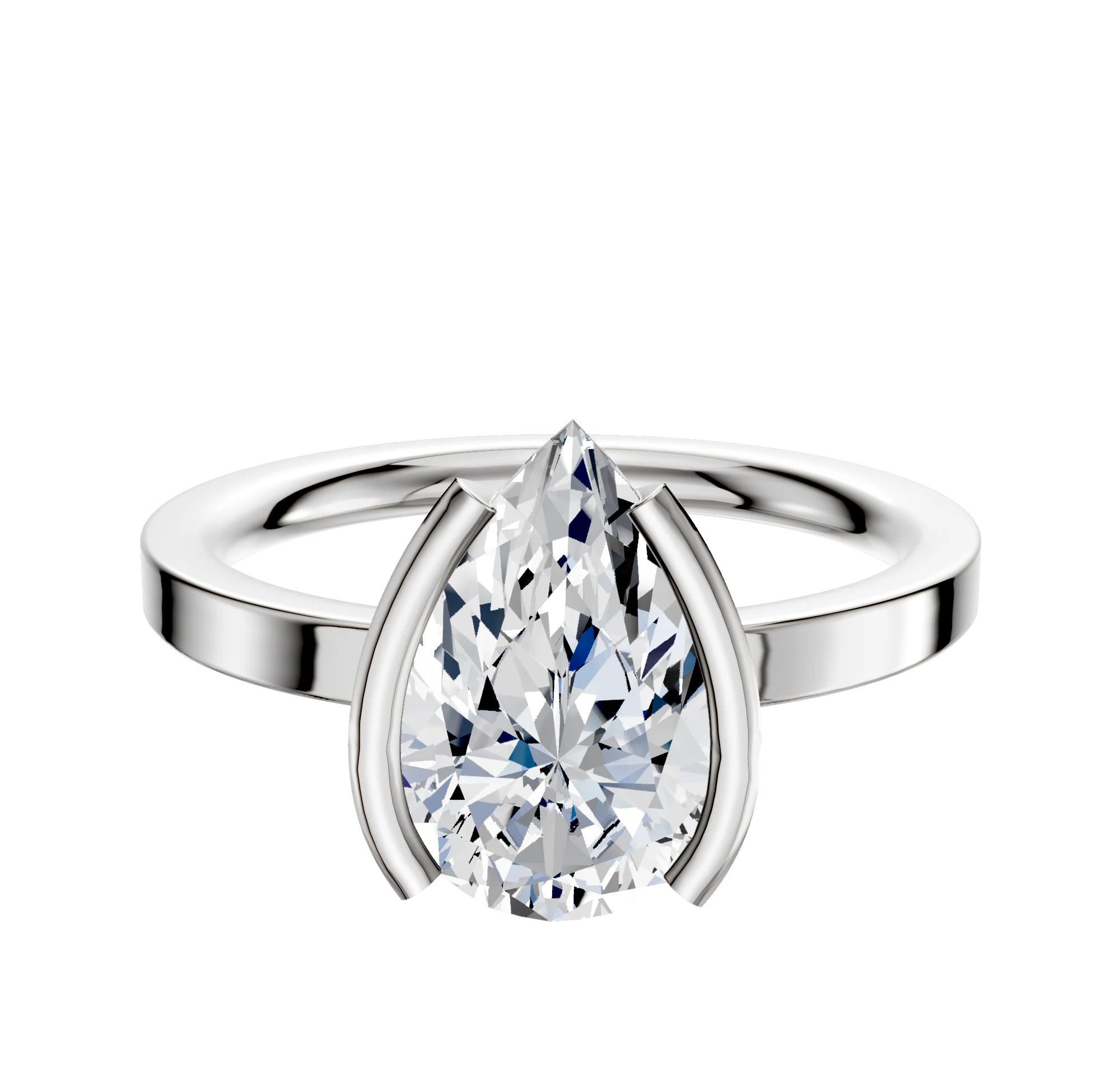 18K White Gold Bezel Half Bezel North/South Classic Flat 2.0mm Engagement Ring