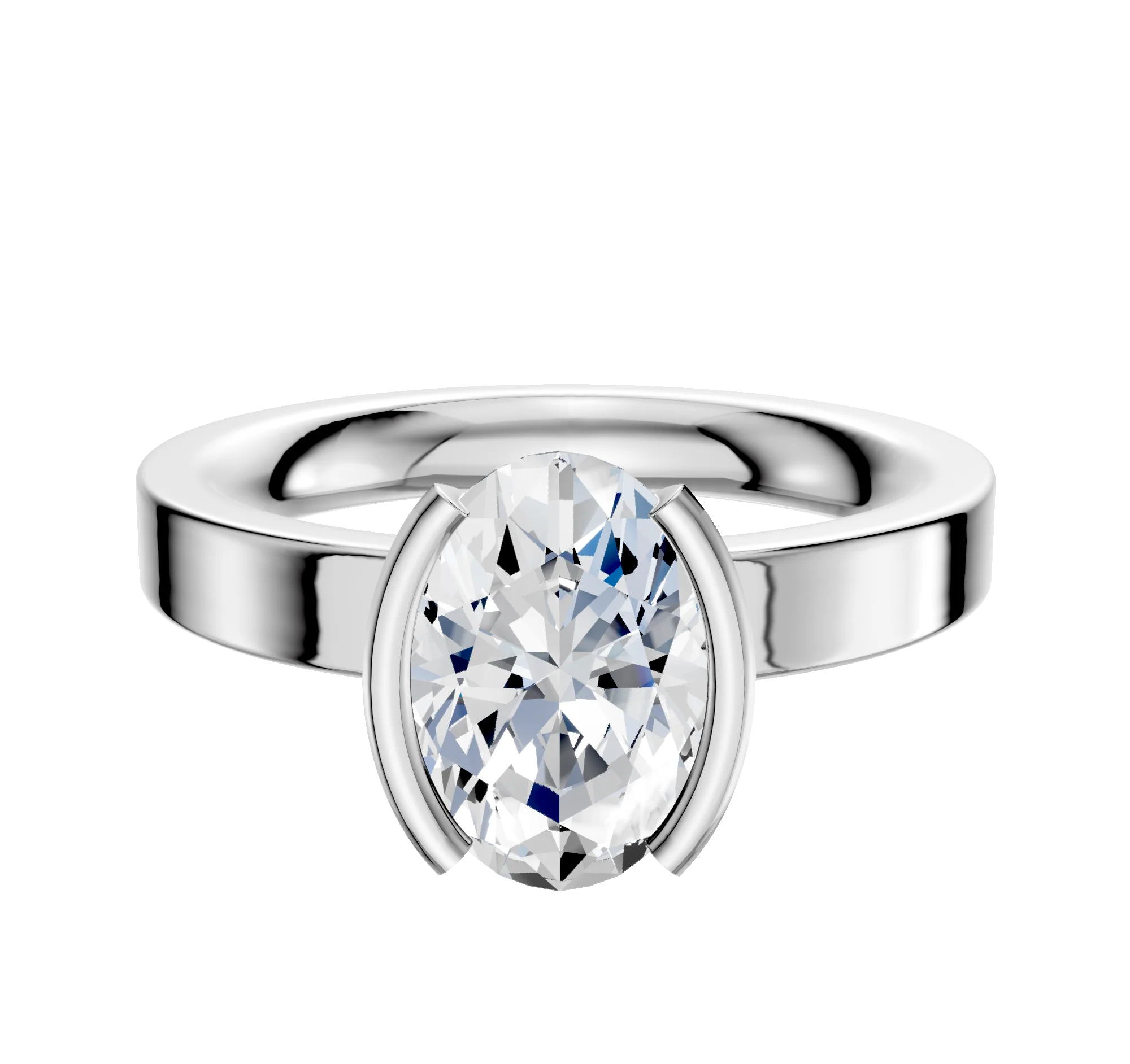 18K White Gold Bezel Half Bezel North/South Classic Flat 3.0mm Engagement Ring