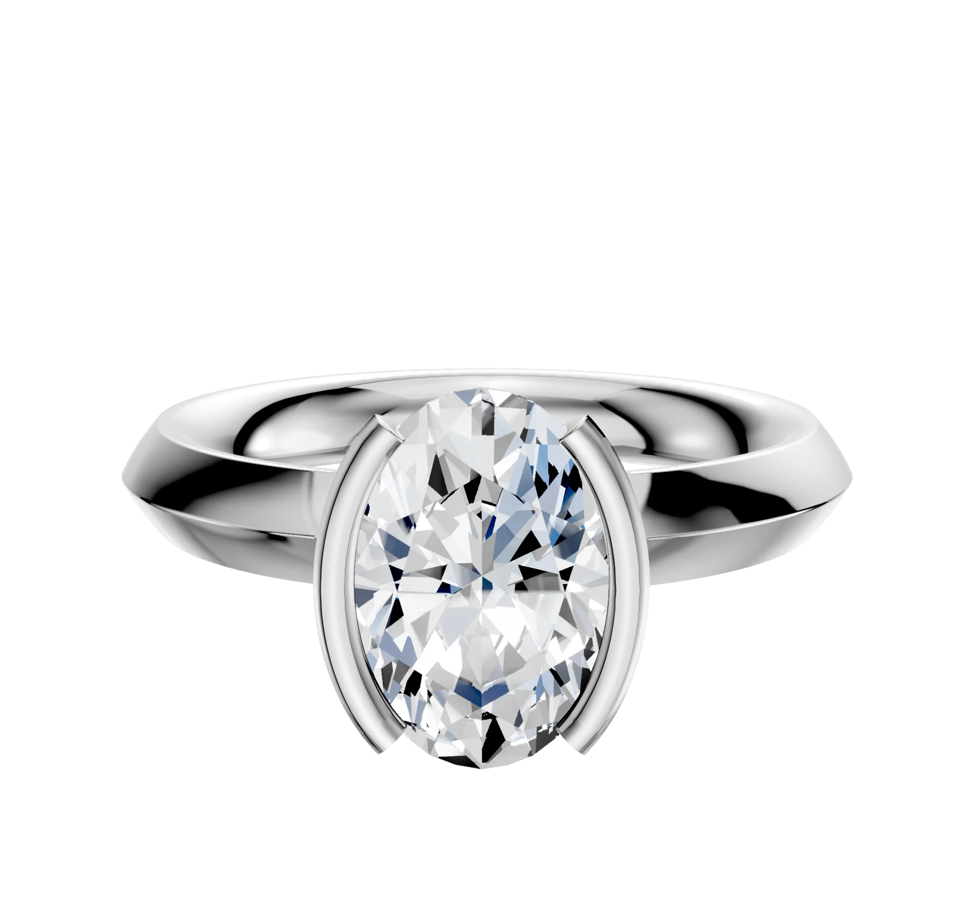 18K White Gold Bezel Half Bezel North/South Classic Knife Edge 3.0mm Engagement Ring