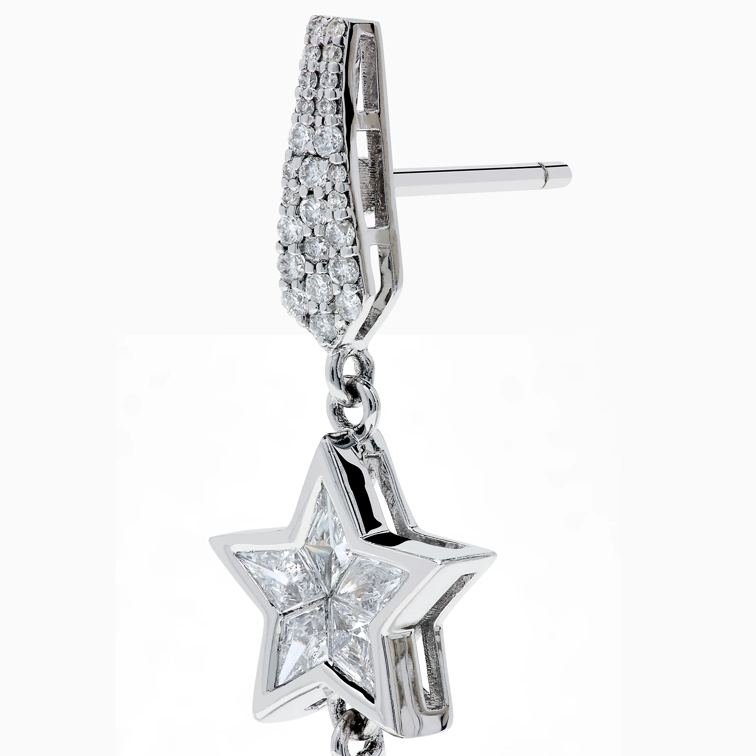 18K White Gold Diamond Shooting Star Linear Drop Earrings - Image 2