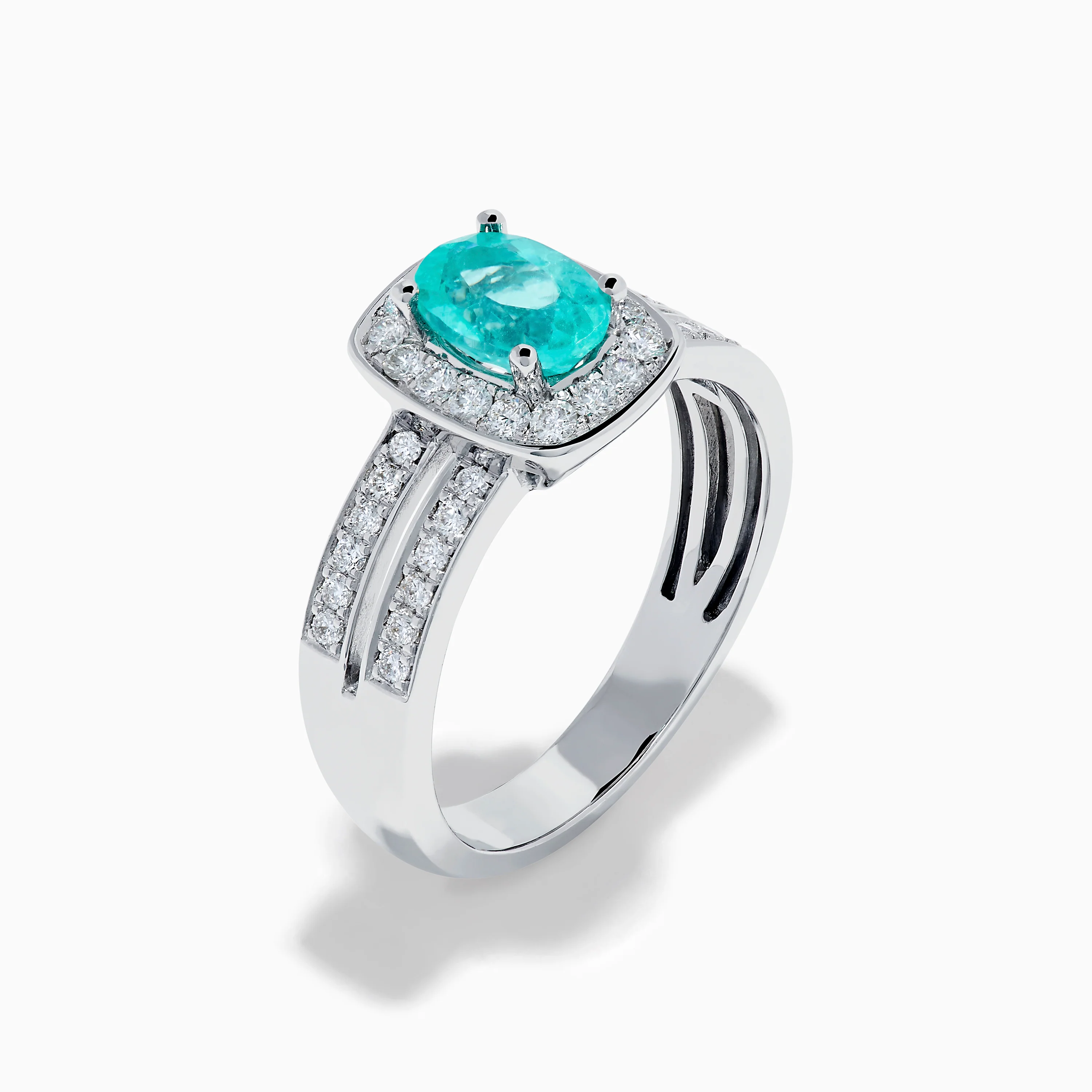 18K White Gold Paraiba and Diamond Halo Ring - Image 4