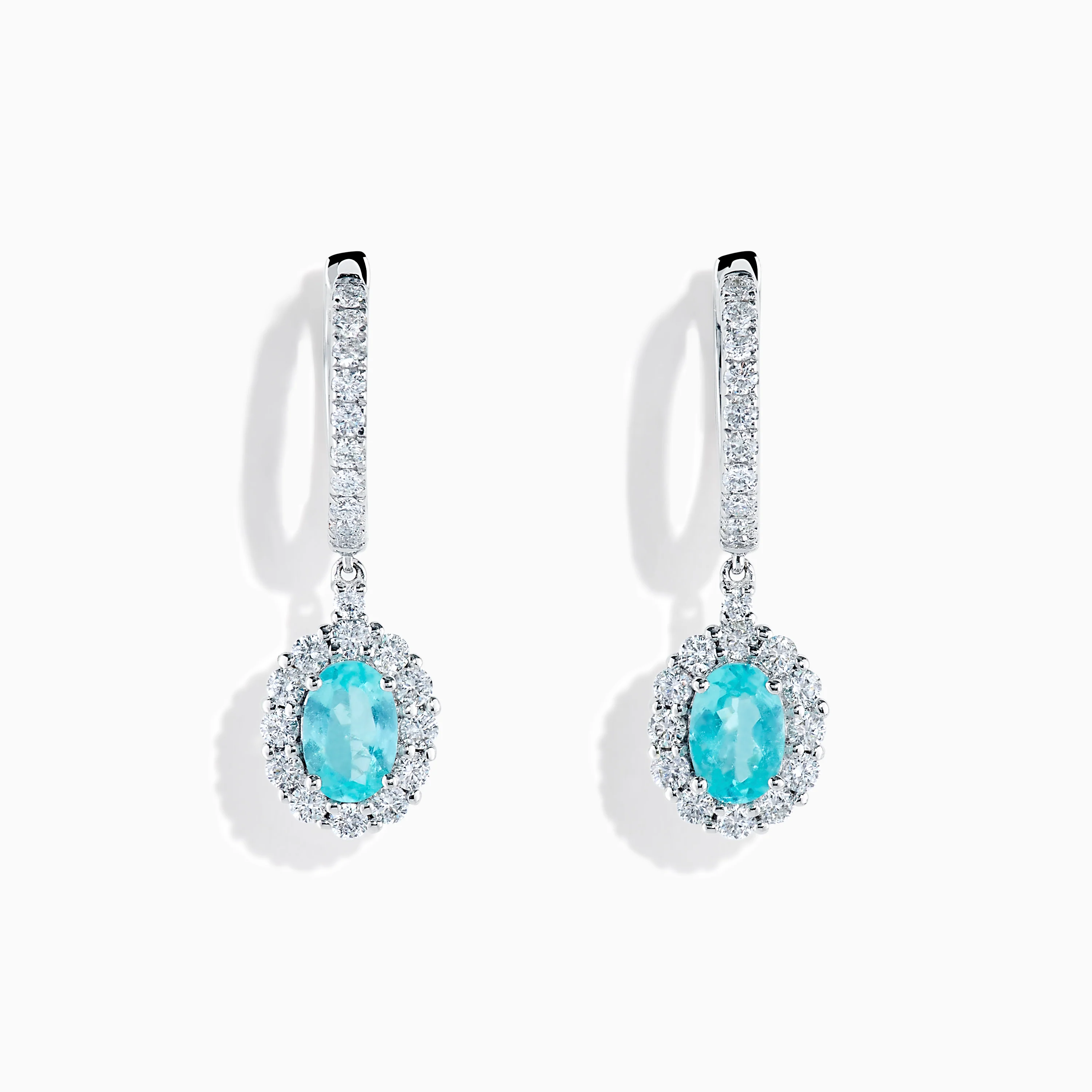 18K White Gold Paraiba and Diamond Oval Halo Drop Earrings