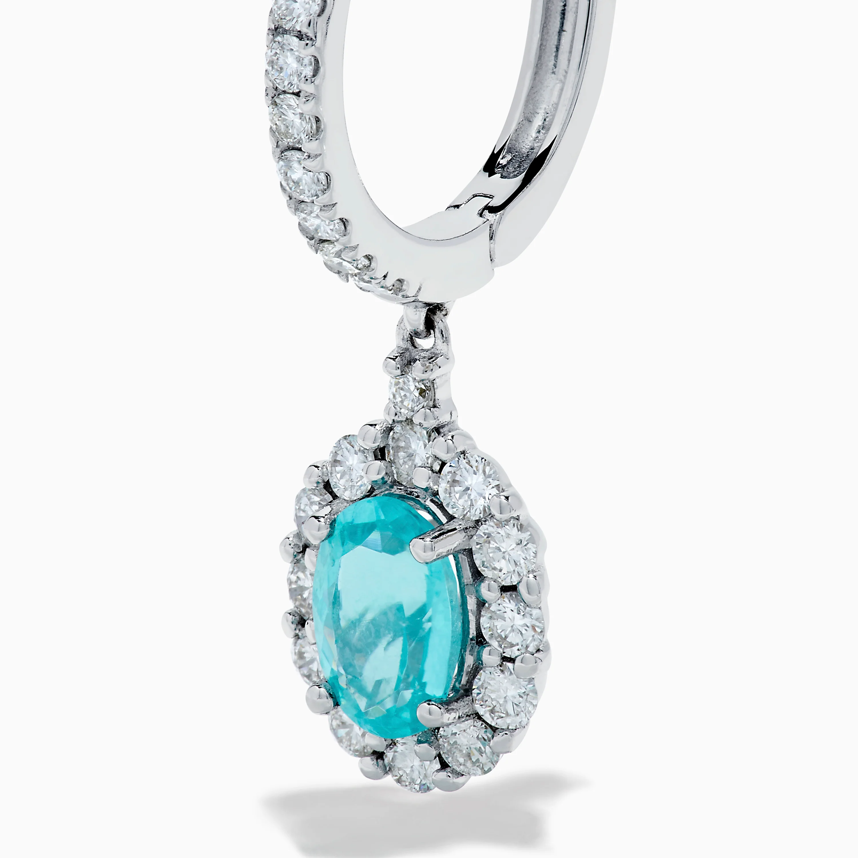 18K White Gold Paraiba and Diamond Oval Halo Drop Earrings - Image 2