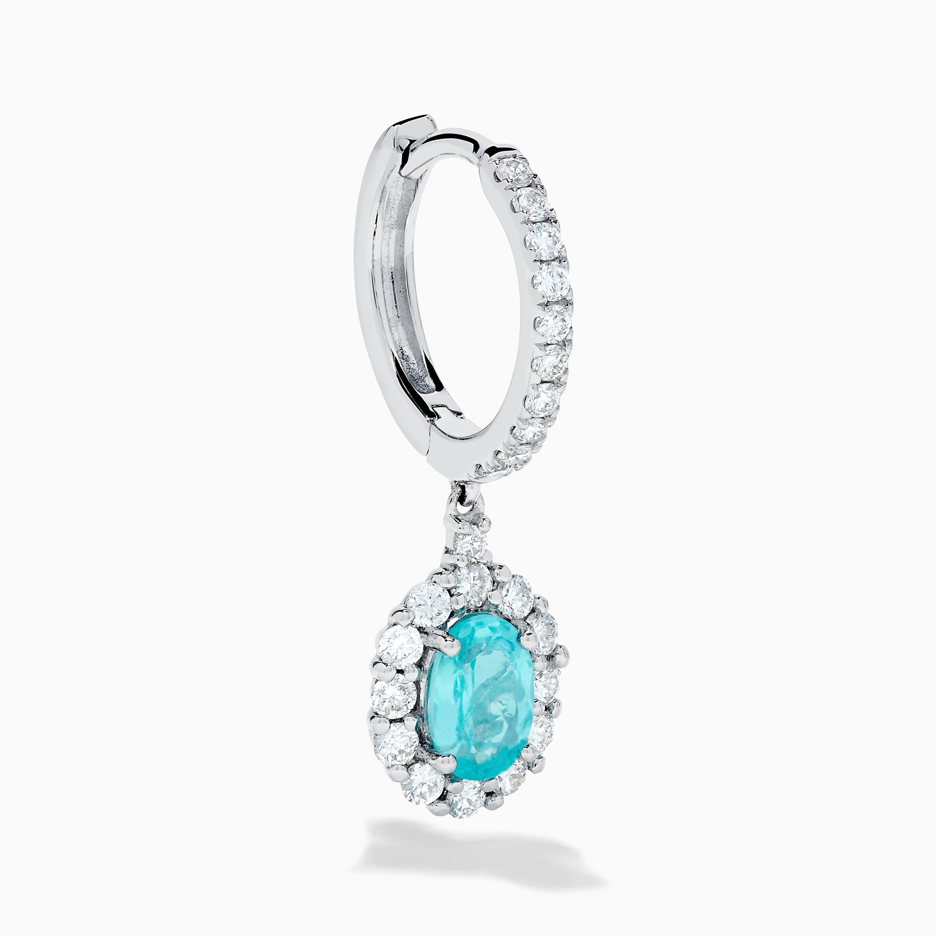 18K White Gold Paraiba and Diamond Oval Halo Drop Earrings - Image 3