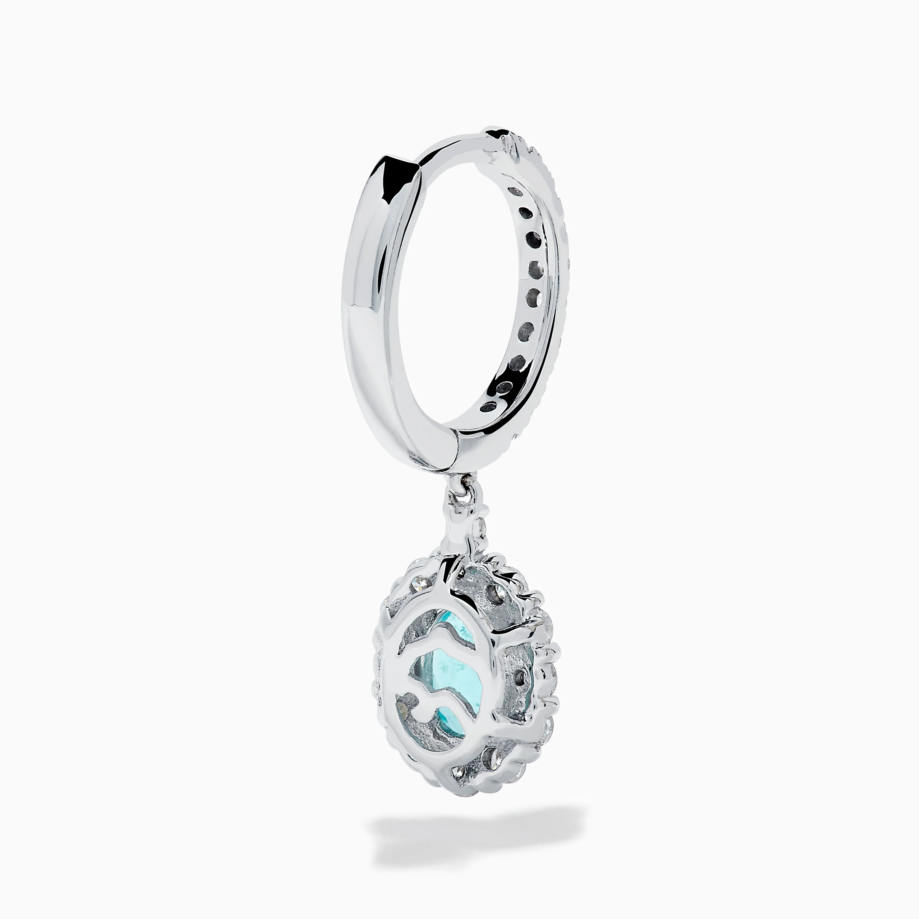 18K White Gold Paraiba and Diamond Oval Halo Drop Earrings - Image 4