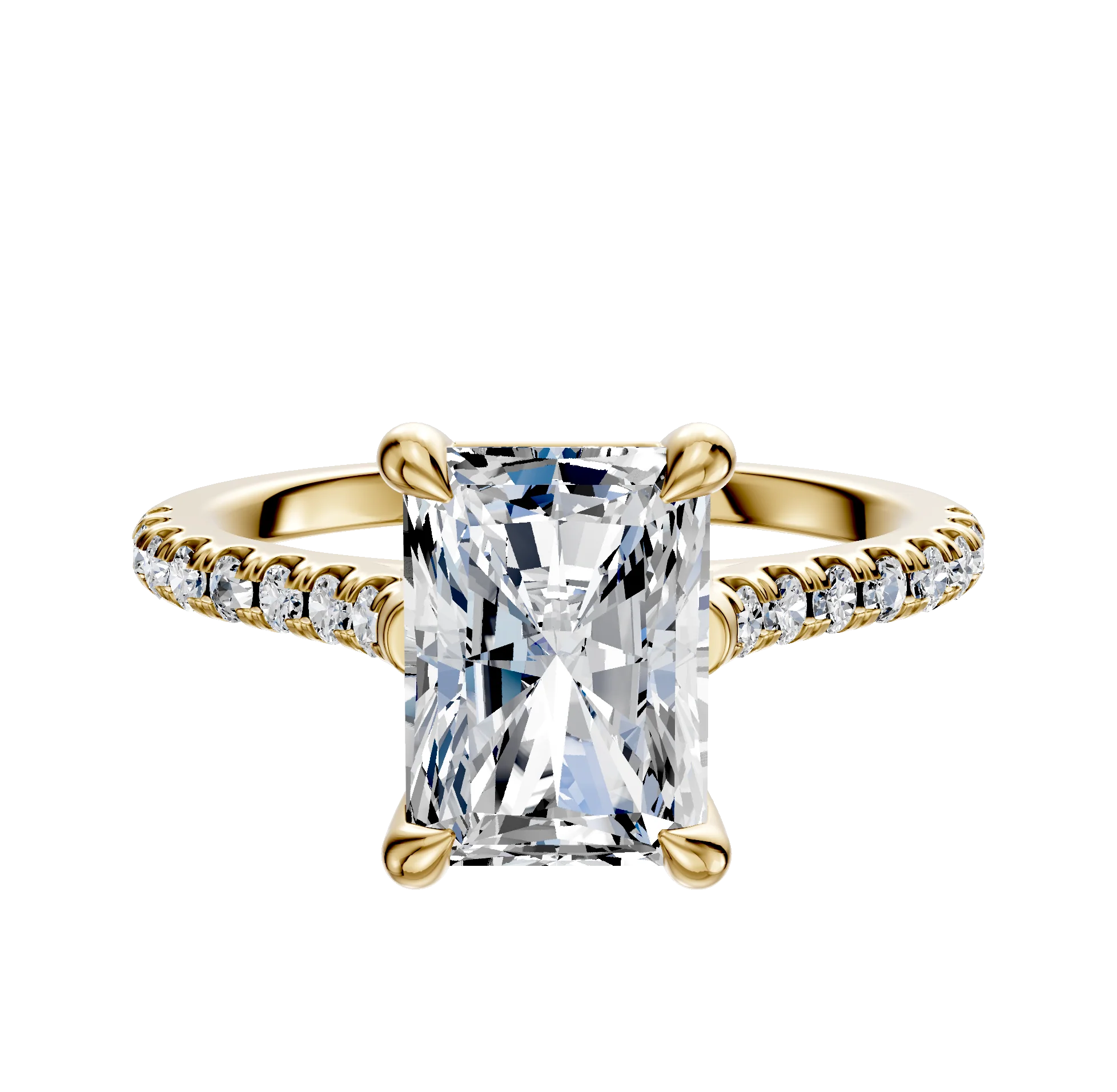 18K Yellow Gold 4 Prong Basket Cathedral Dome 1-Row-Pave 2.5mm Engagement Ring