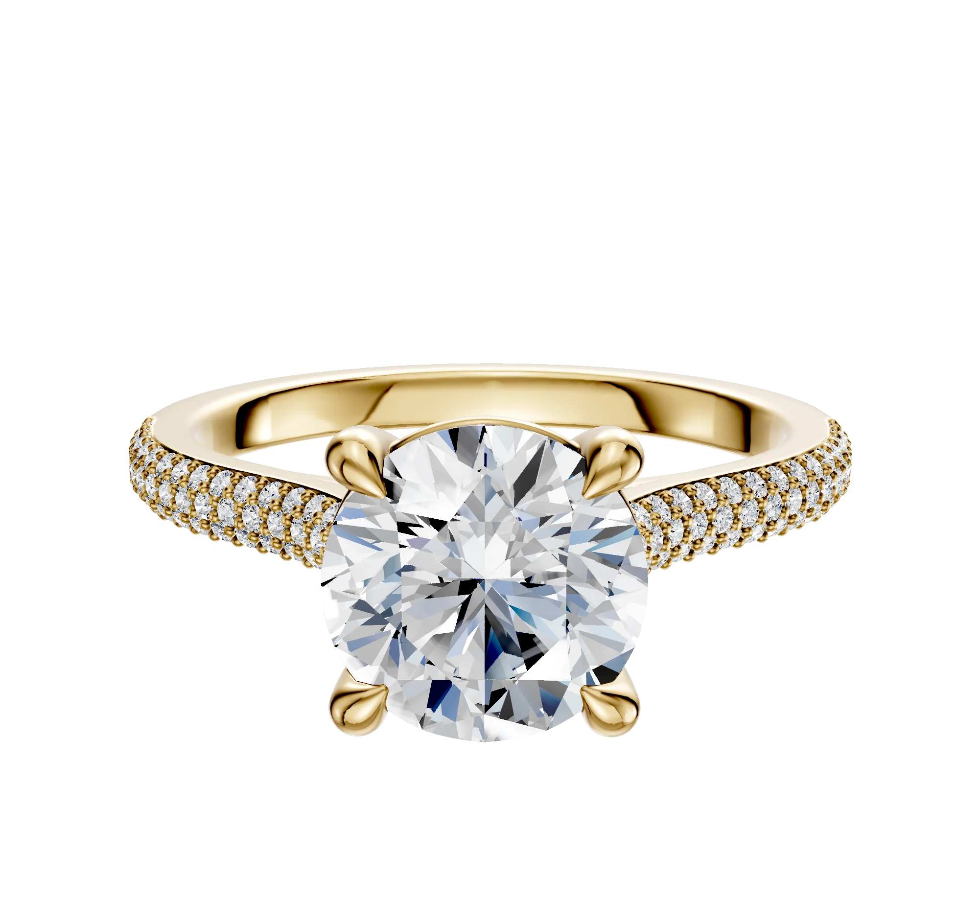 18K Yellow Gold 4 Prong Basket Cathedral Dome 3-Row-Pave 2.0mm Engagement Ring