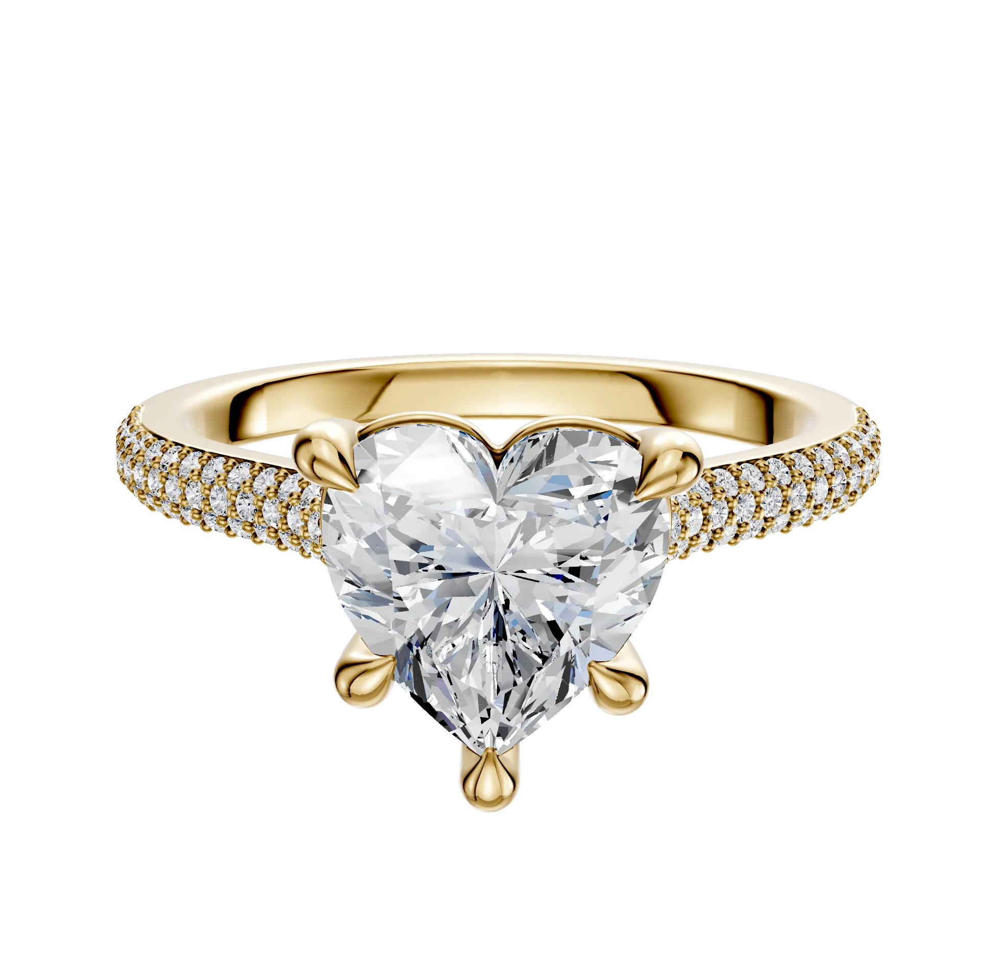 18K Yellow Gold 4 Prong Basket Cathedral Dome 3-Row-Pave 2.0mm Engagement Ring