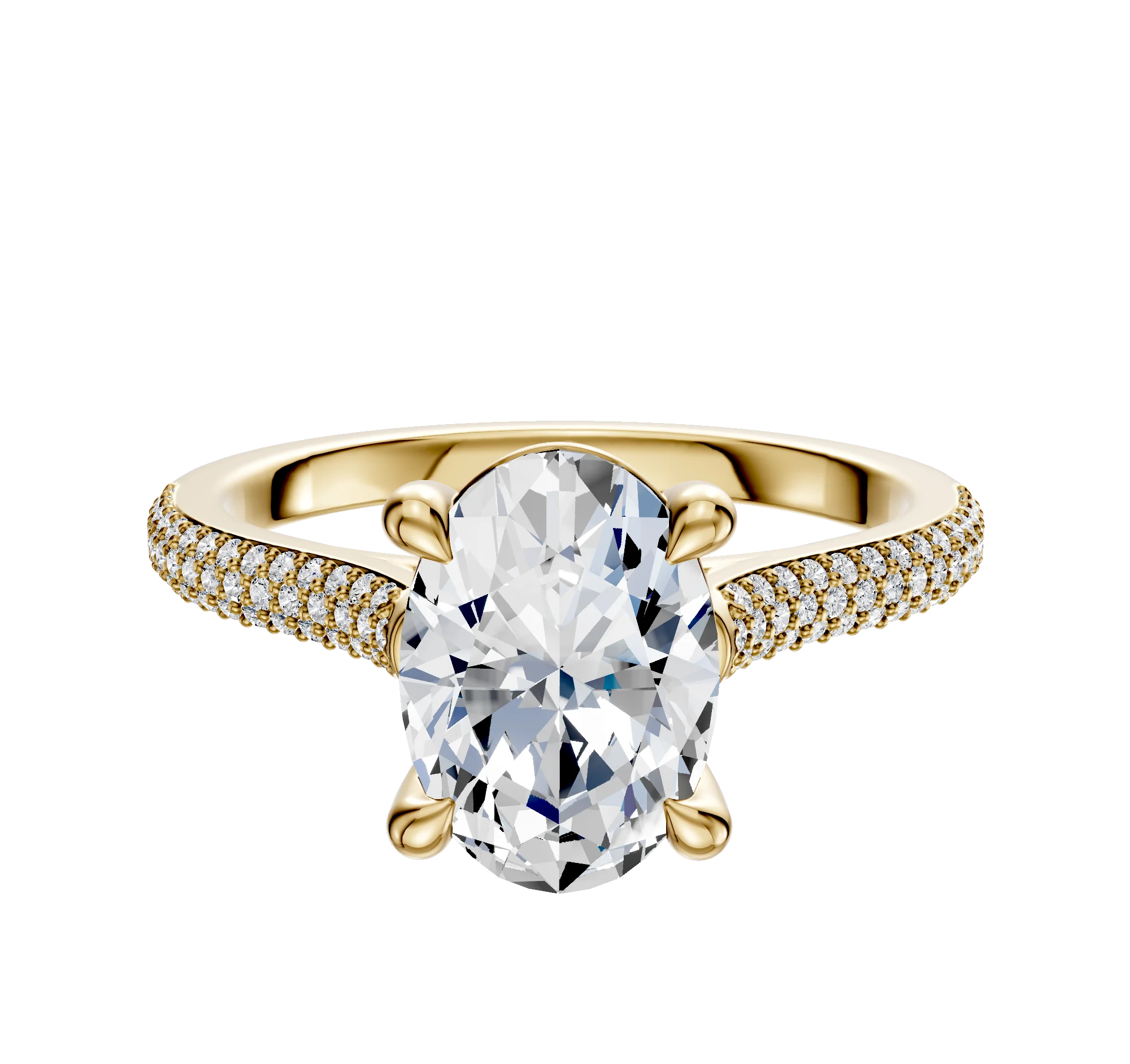 18K Yellow Gold 4 Prong Basket Cathedral Dome 3-Row-Pave 2.0mm Engagement Ring