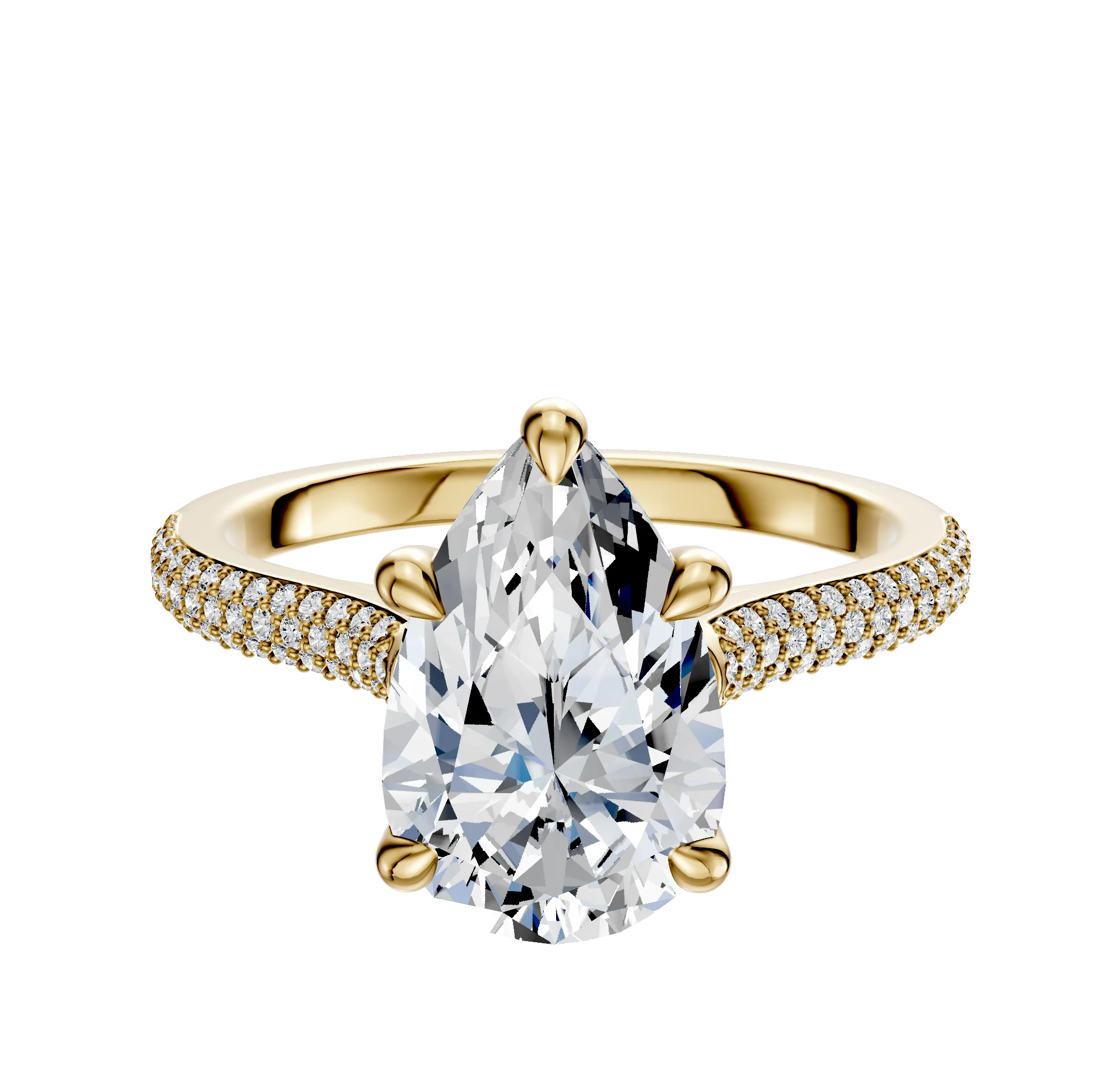 18K Yellow Gold 4 Prong Basket Cathedral Dome 3-Row-Pave 2.0mm Engagement Ring