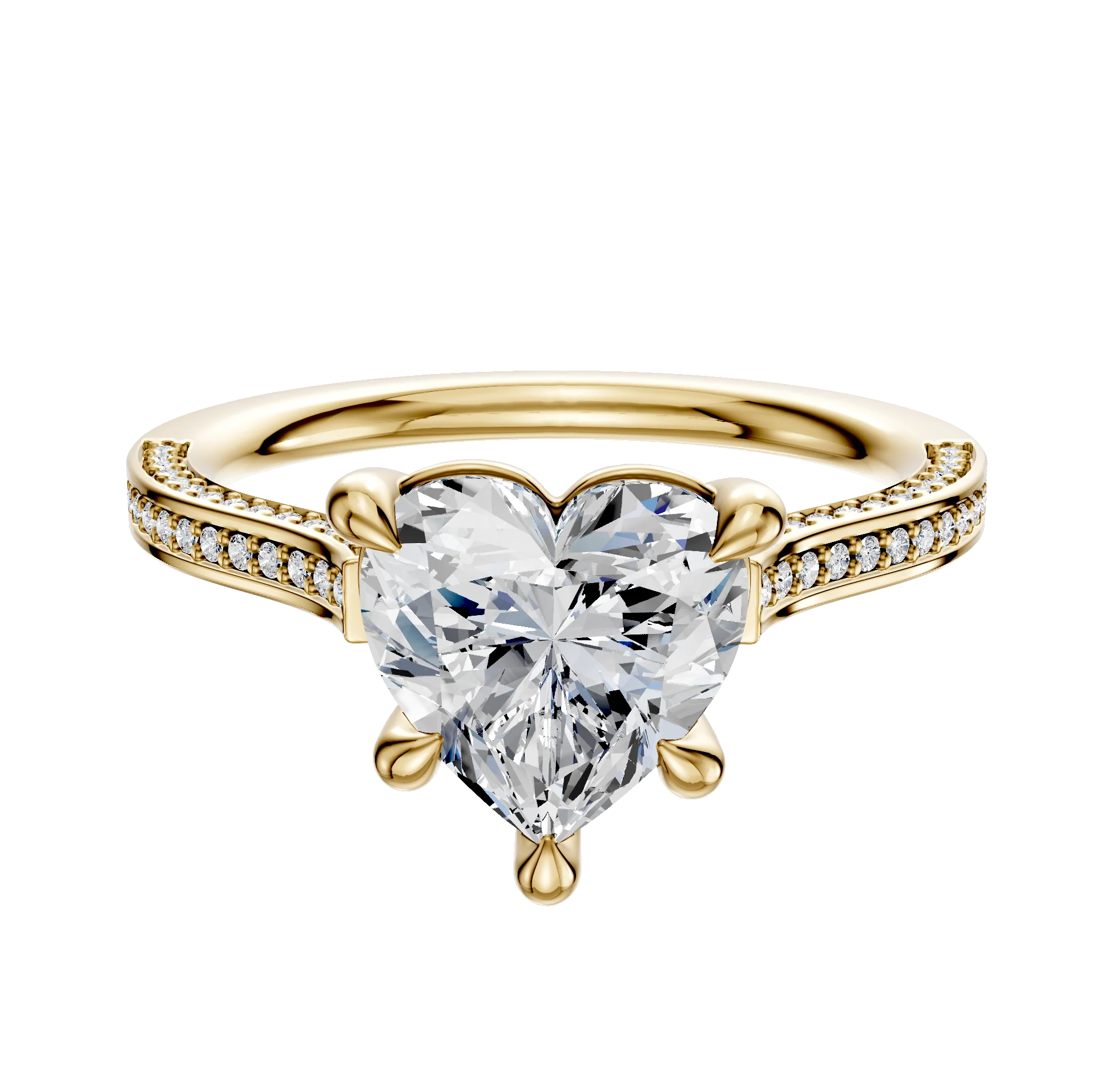 18K Yellow Gold 4 Prong Basket Cathedral Flat 3-Row-Pave 2.0mm Engagement Ring