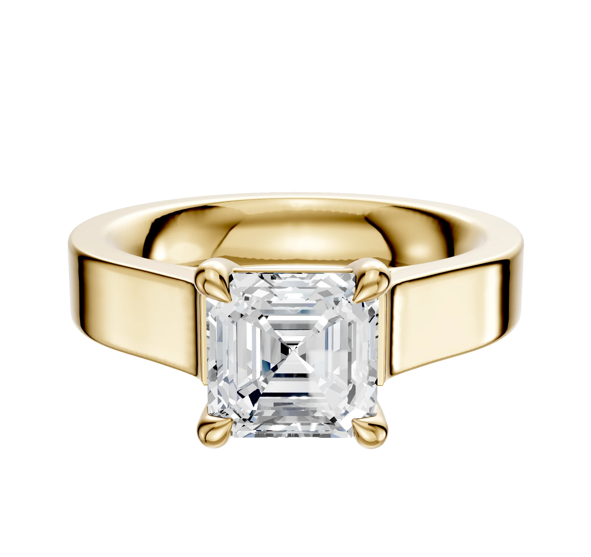 18K Yellow Gold 4 Prong Basket Cathedral Flat 4.0mm Engagement Ring