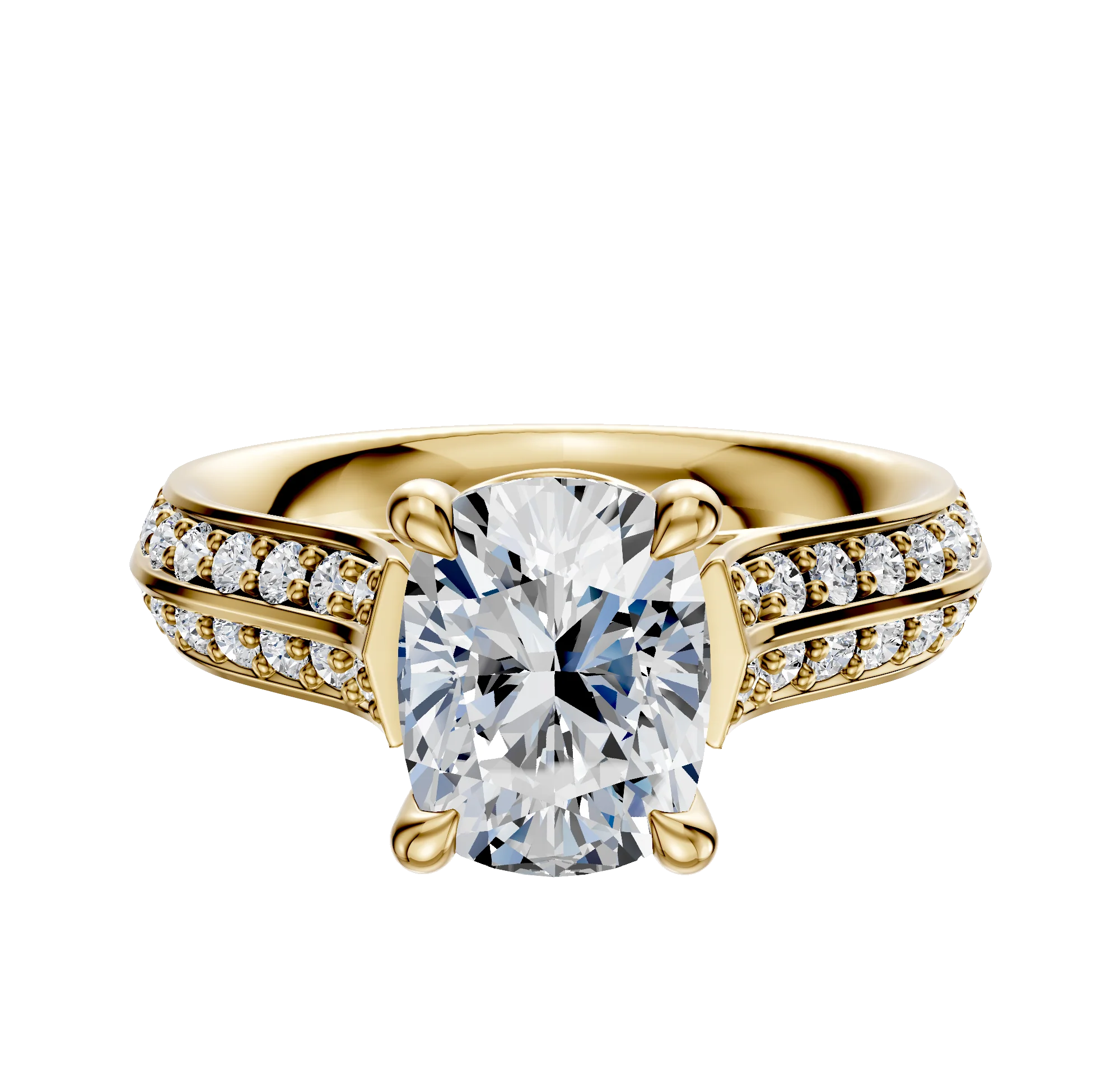 18K Yellow Gold 4 Prong Basket Cathedral Knife Edge 1-Row-Pave 2.5mm Engagement Ring