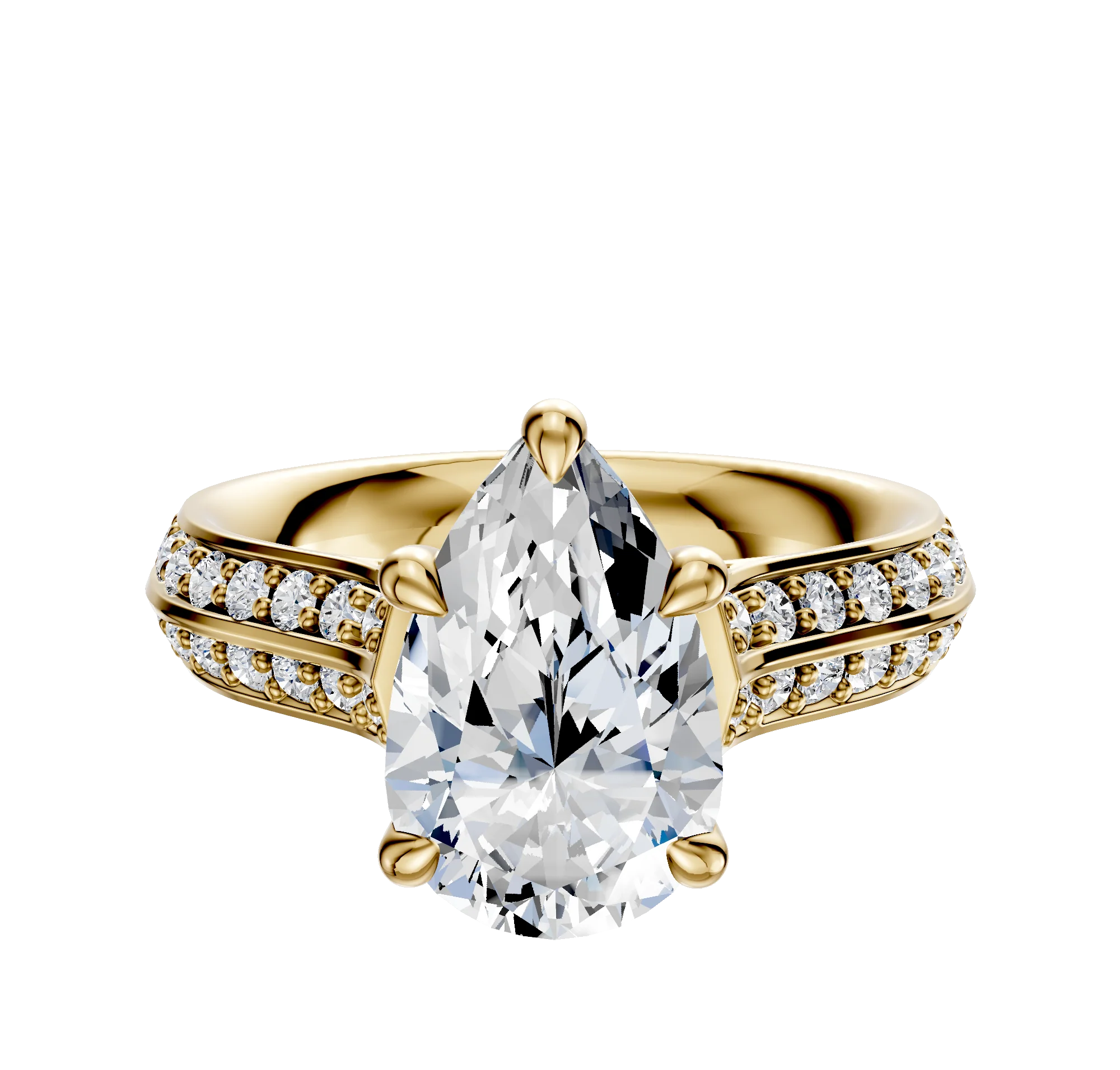 18K Yellow Gold 4 Prong Basket Cathedral Knife Edge 1-Row-Pave 2.5mm Engagement Ring