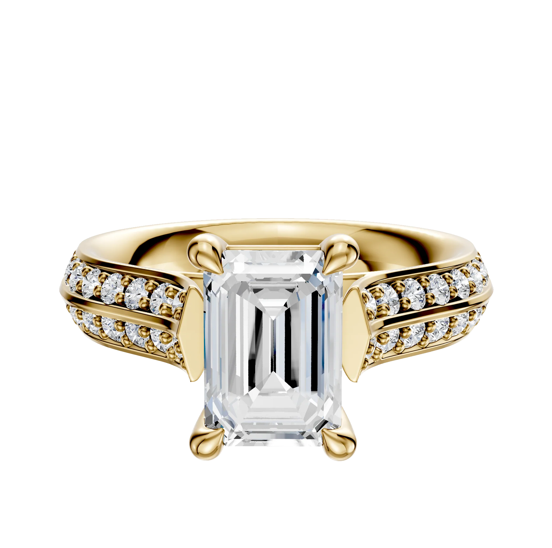 18K Yellow Gold 4 Prong Basket Cathedral Knife Edge 1-Row-Pave 2.5mm Engagement Ring