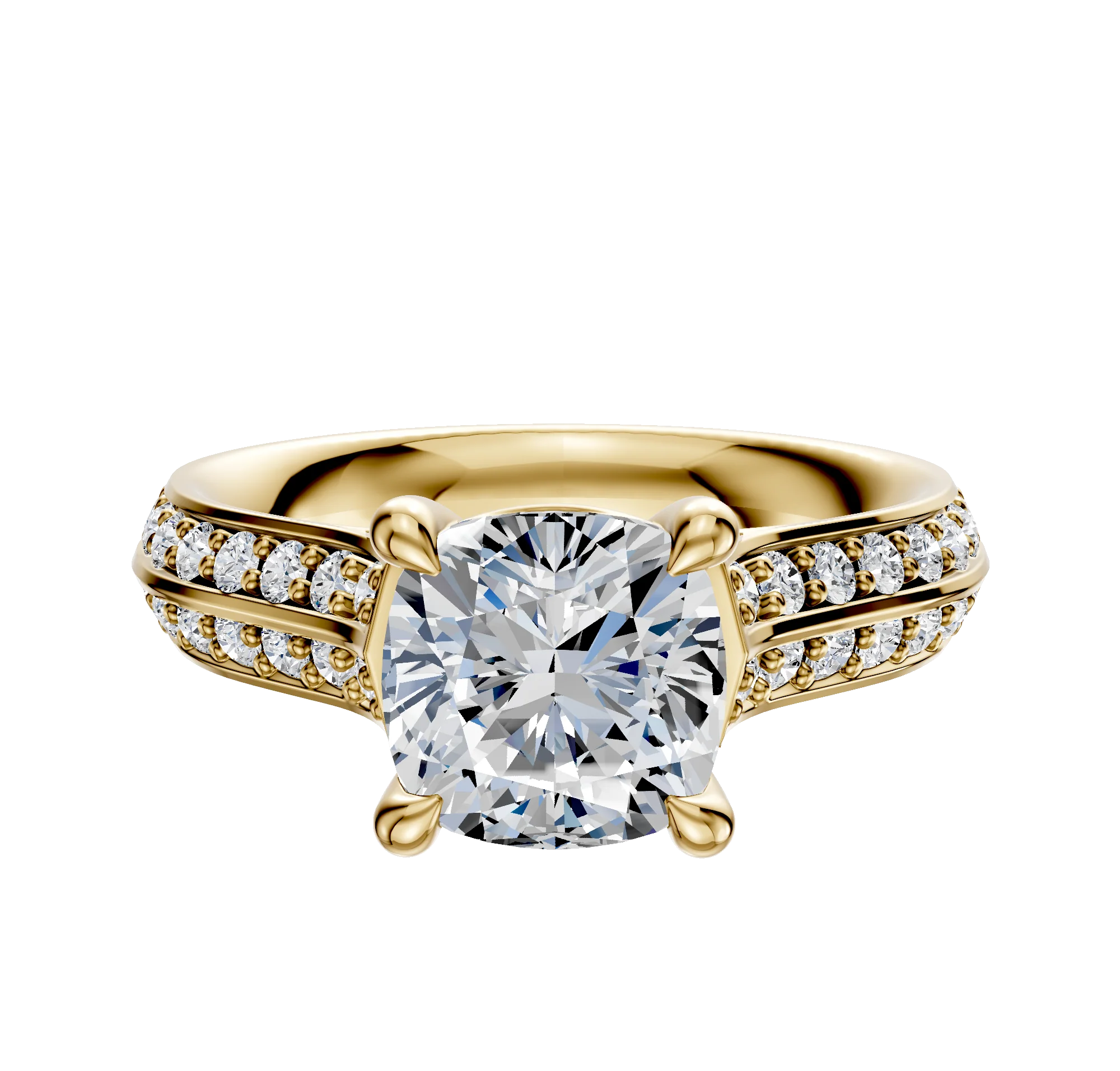 18K Yellow Gold 4 Prong Basket Cathedral Knife Edge 1-Row-Pave 2.5mm Engagement Ring