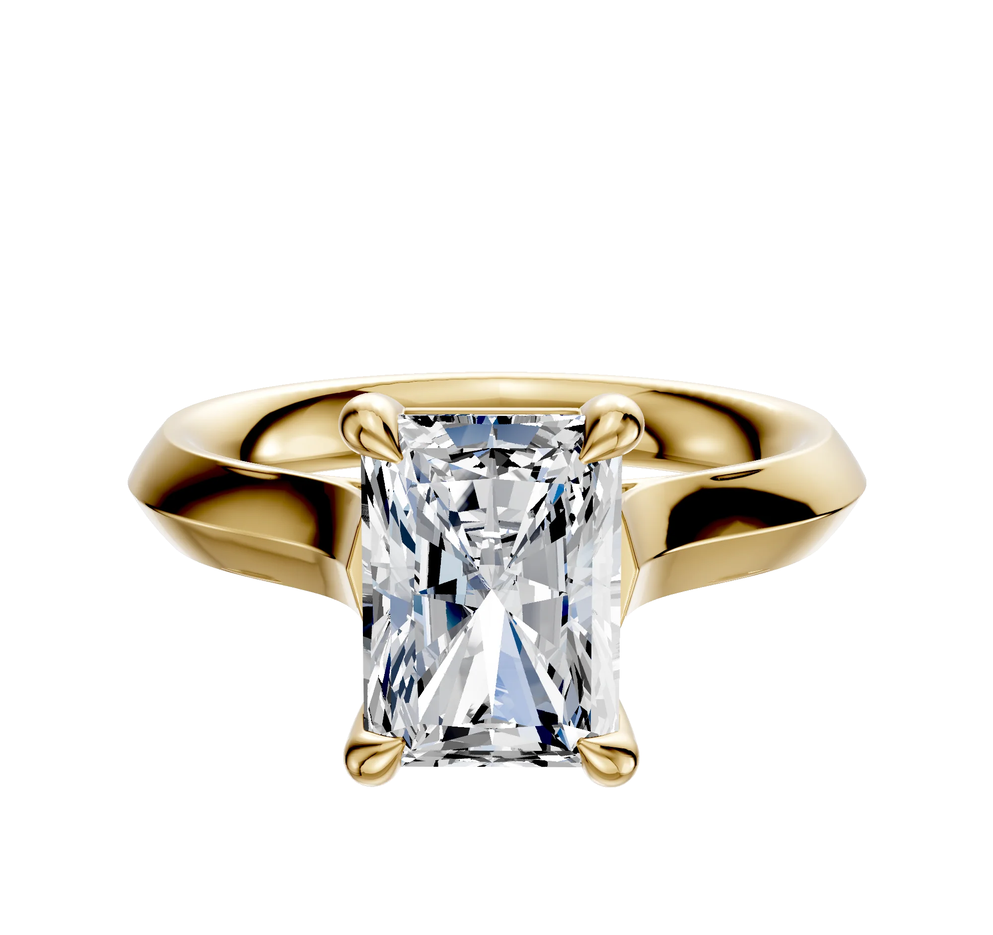 18K Yellow Gold 4 Prong Basket Cathedral Knife Edge 3.0mm Engagement Ring