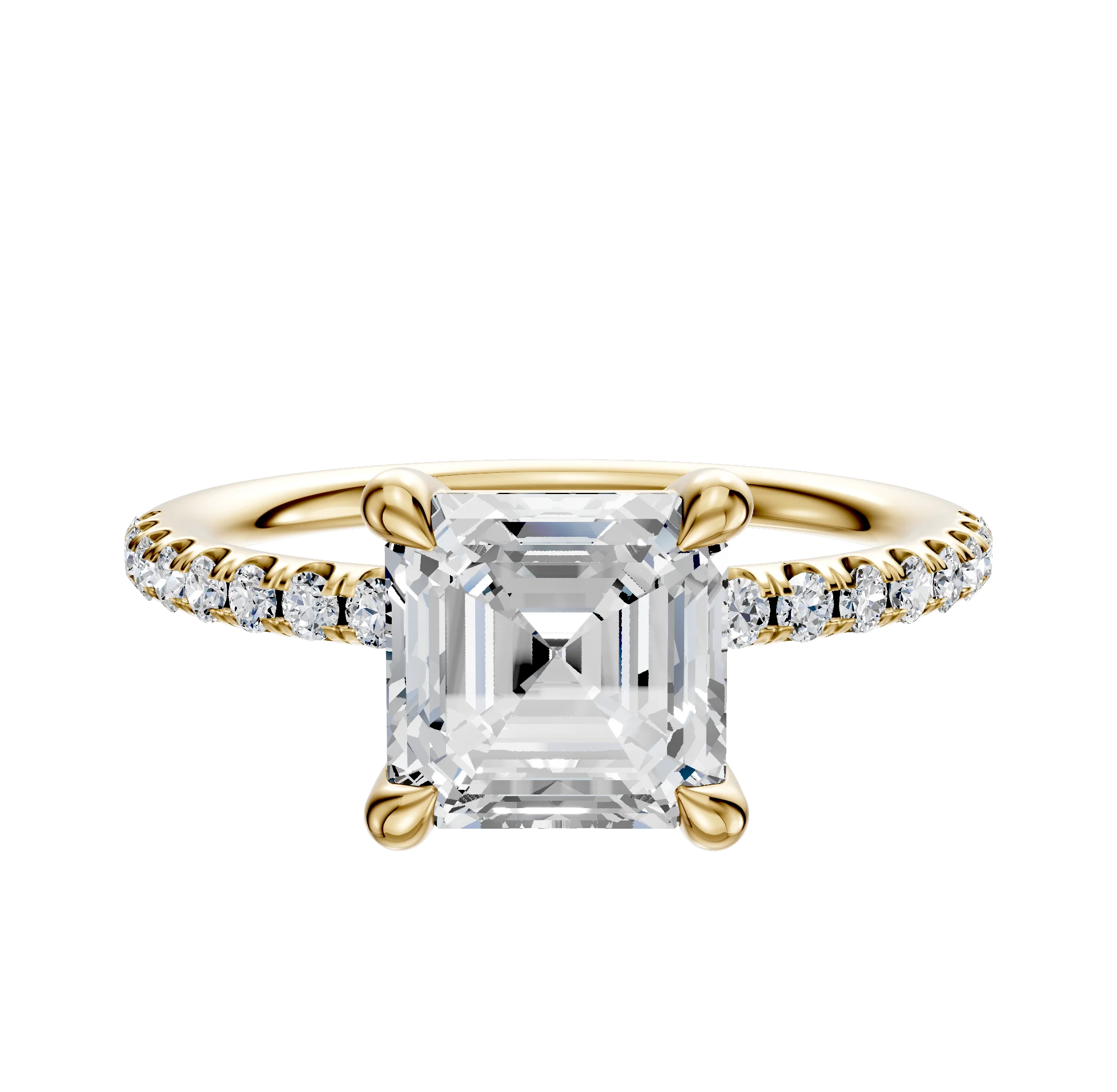 18K Yellow Gold 4 Prong Basket Classic Dome 1-Row-Pave 2.5mm Engagement Ring
